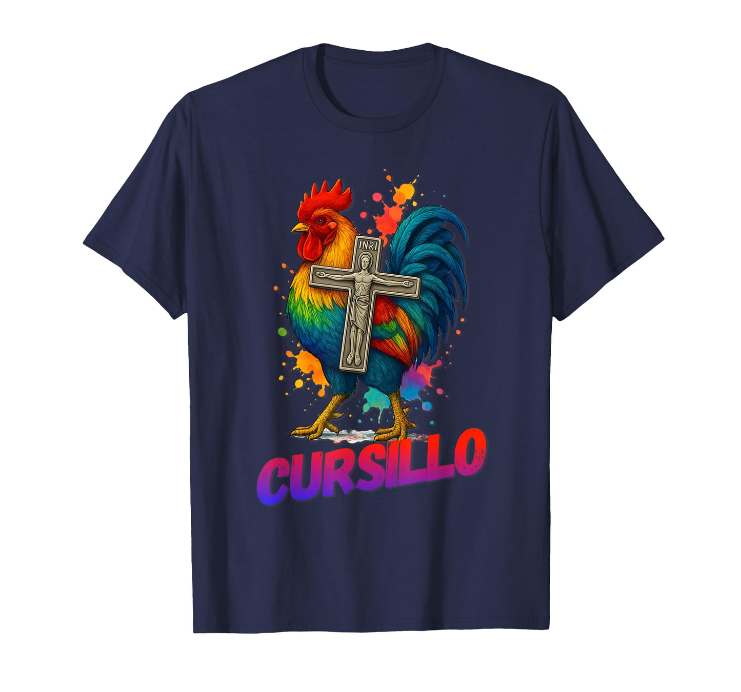 DeColores Cursillo Rainbow Rooster Catholic T-Shirt