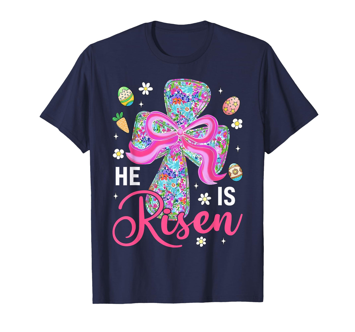 He is Risen Jesus Christian Cross Coquette Bow Easter Bunny T-Shirt