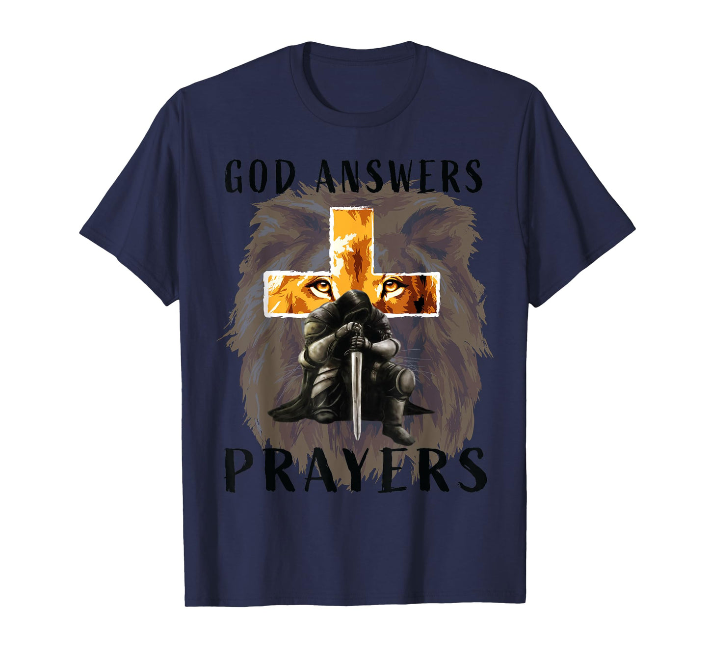 God Jesus Answers Prayers Warrior Men Christian Lion Graphic T-Shirt
