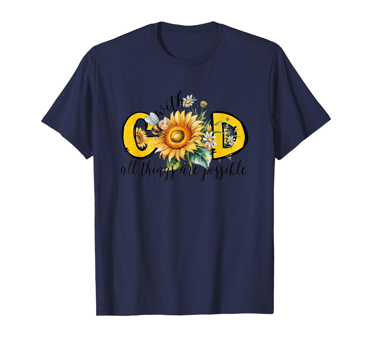 God Sunflower Bee Honeycomb Floral Art T-Shirt