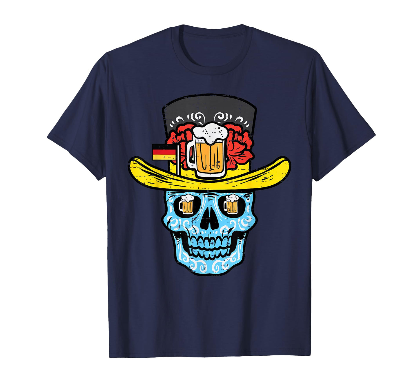 Oktoberfest Sugar Skull Sombrero German Mexican Men Women T-Shirt