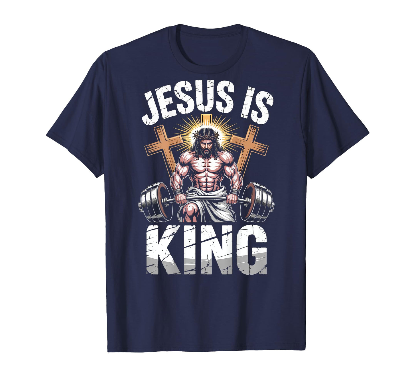 Mens Gym Jesus is King Funny Workout Christian Faith-Fitness T-Shirt