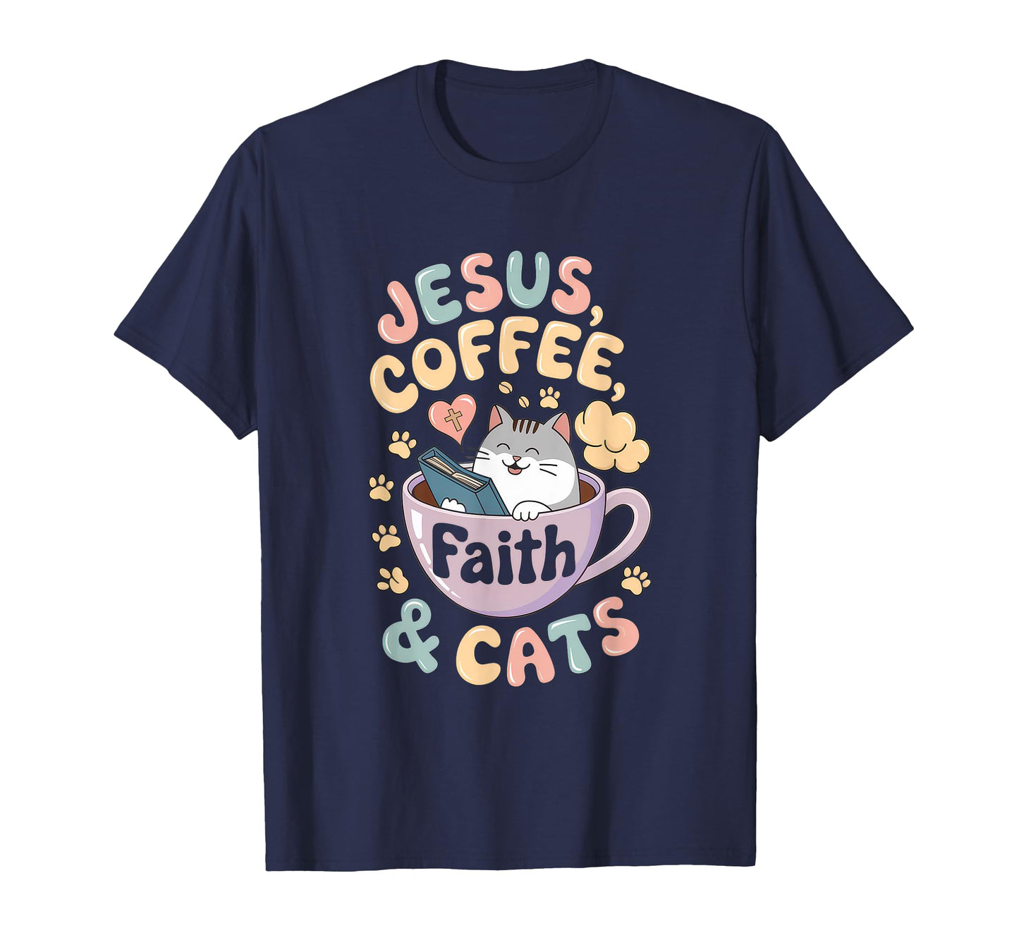 Jesus Coffee Cats Funny Cute Design Jesus Lovers Christian T-Shirt
