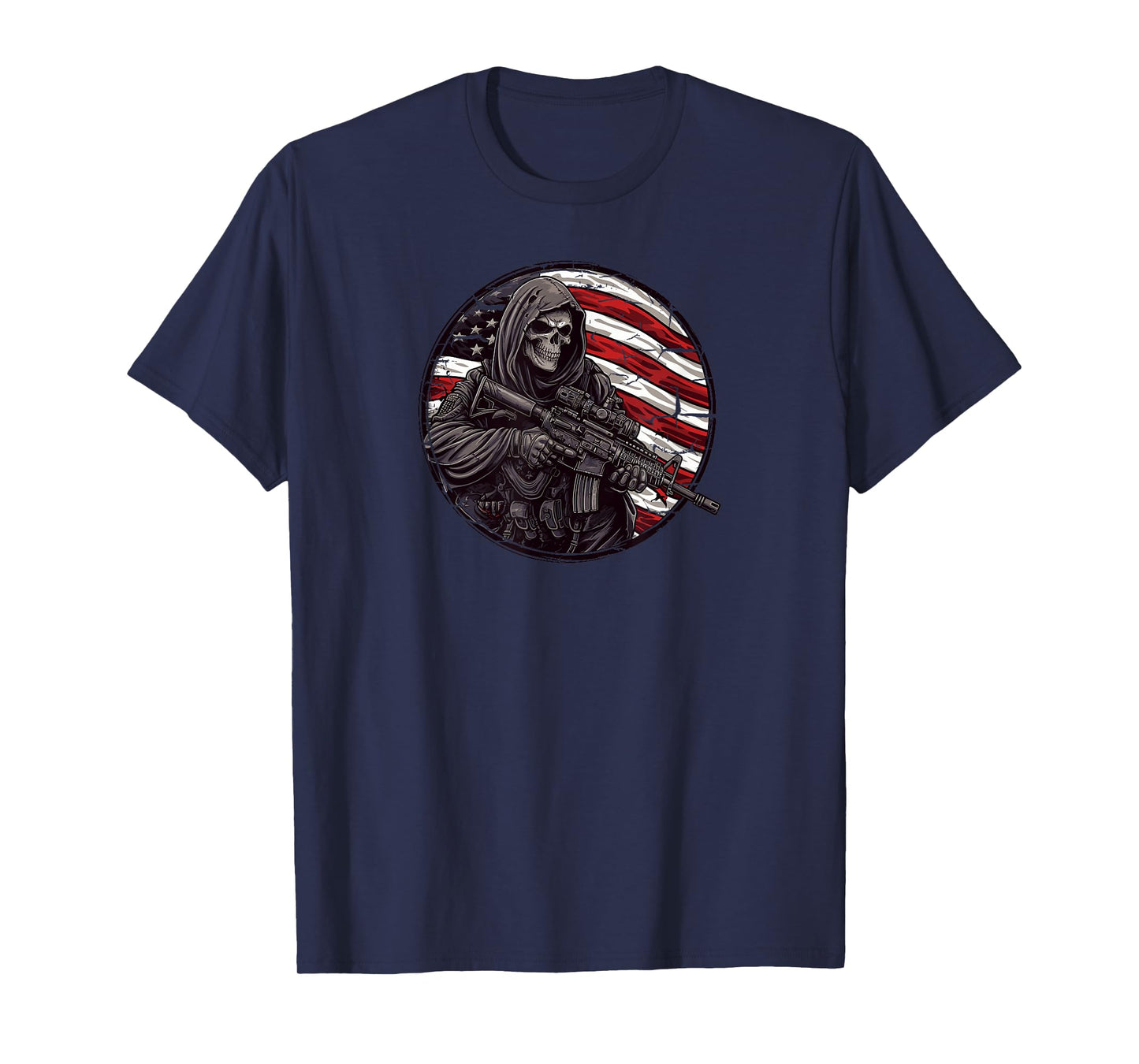 Grim Reaper Death Skeleton Halloween American Flag T-Shirt