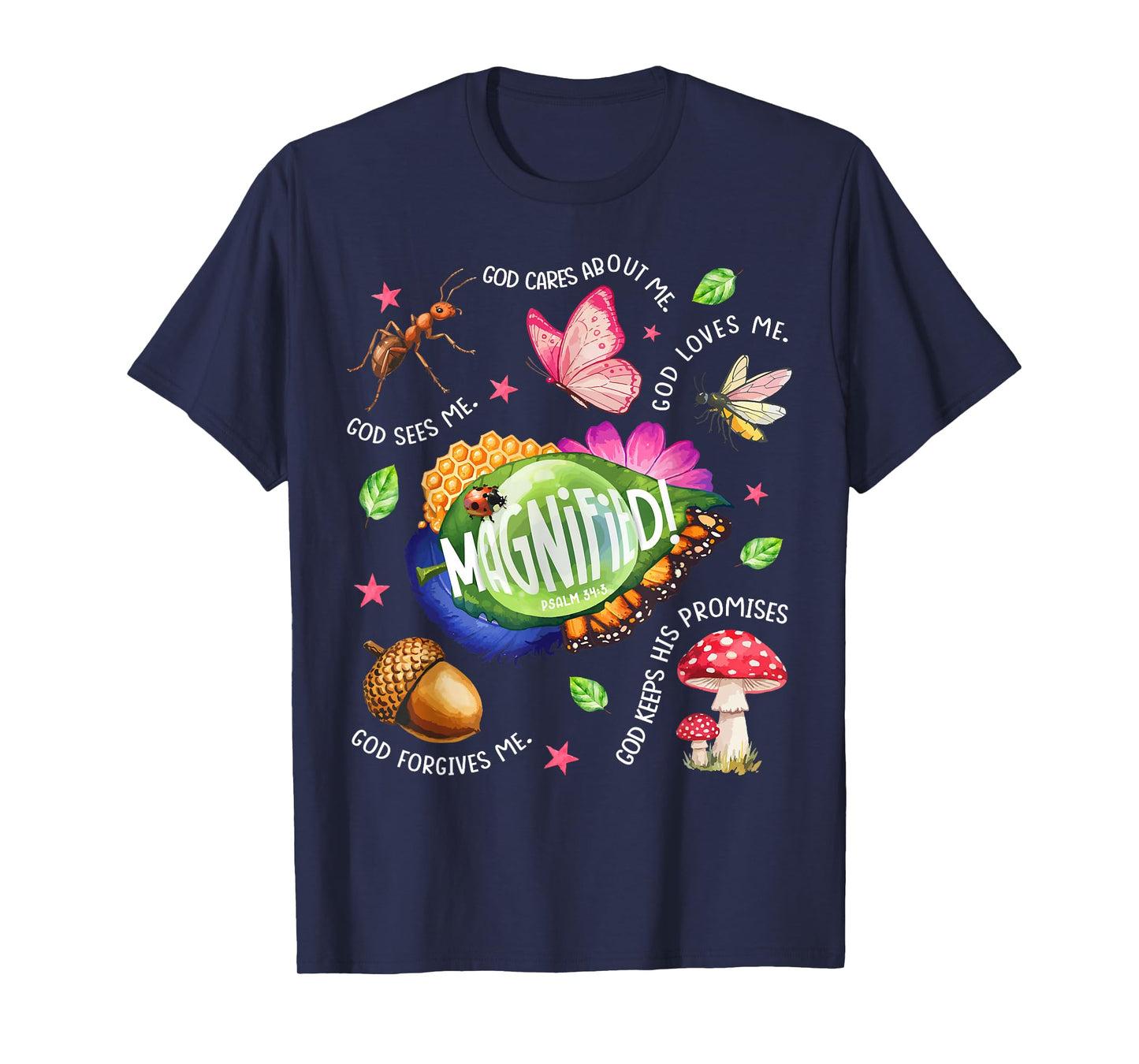 Magnified Smallest Insects Psalm 34:3 Insects VBS 2025 T-Shirt