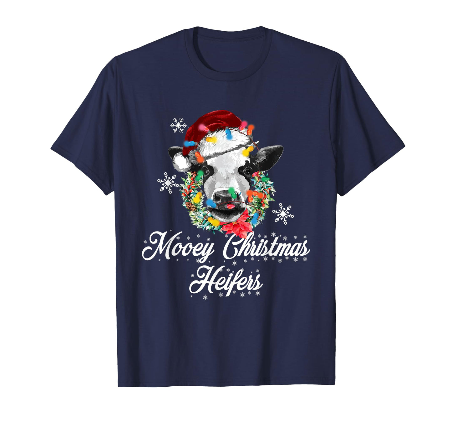 Mooey Christmas Heifers Santa Cow Christmas Lights Funny T-Shirt