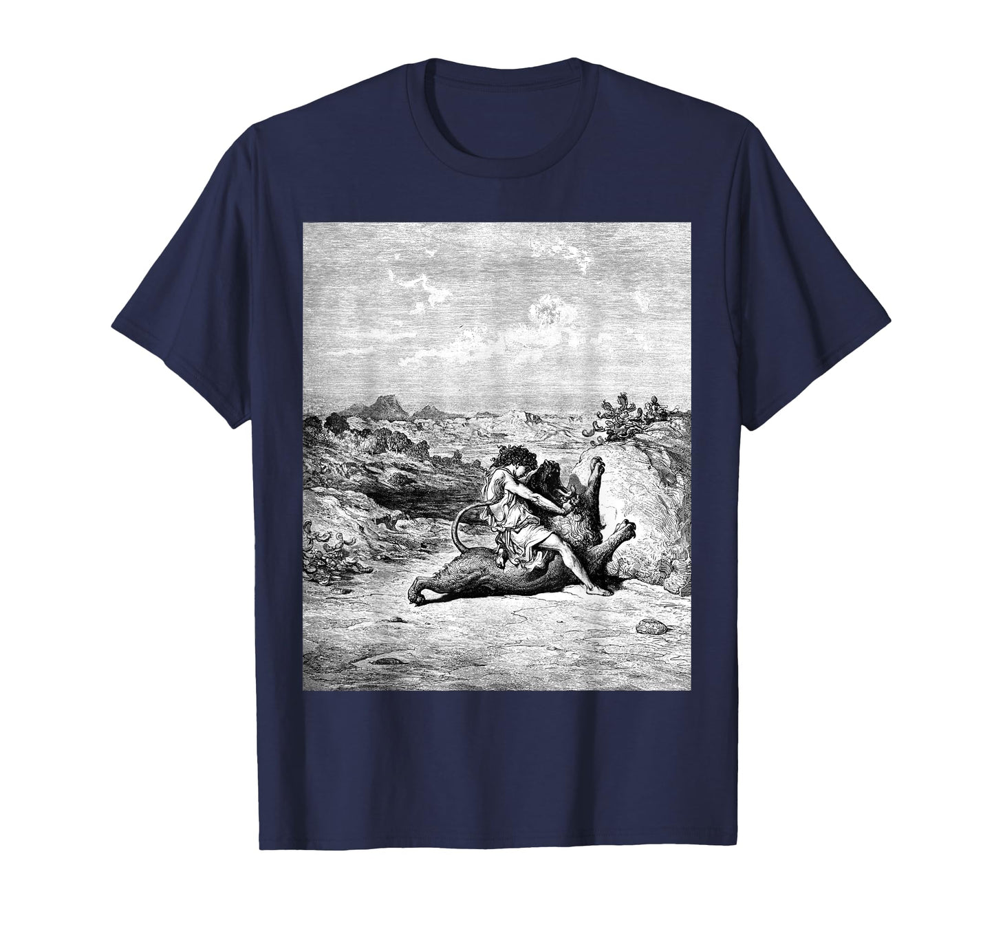 Samson Slaying a Lion Gustave Dore Biblical Art The Bible T-Shirt