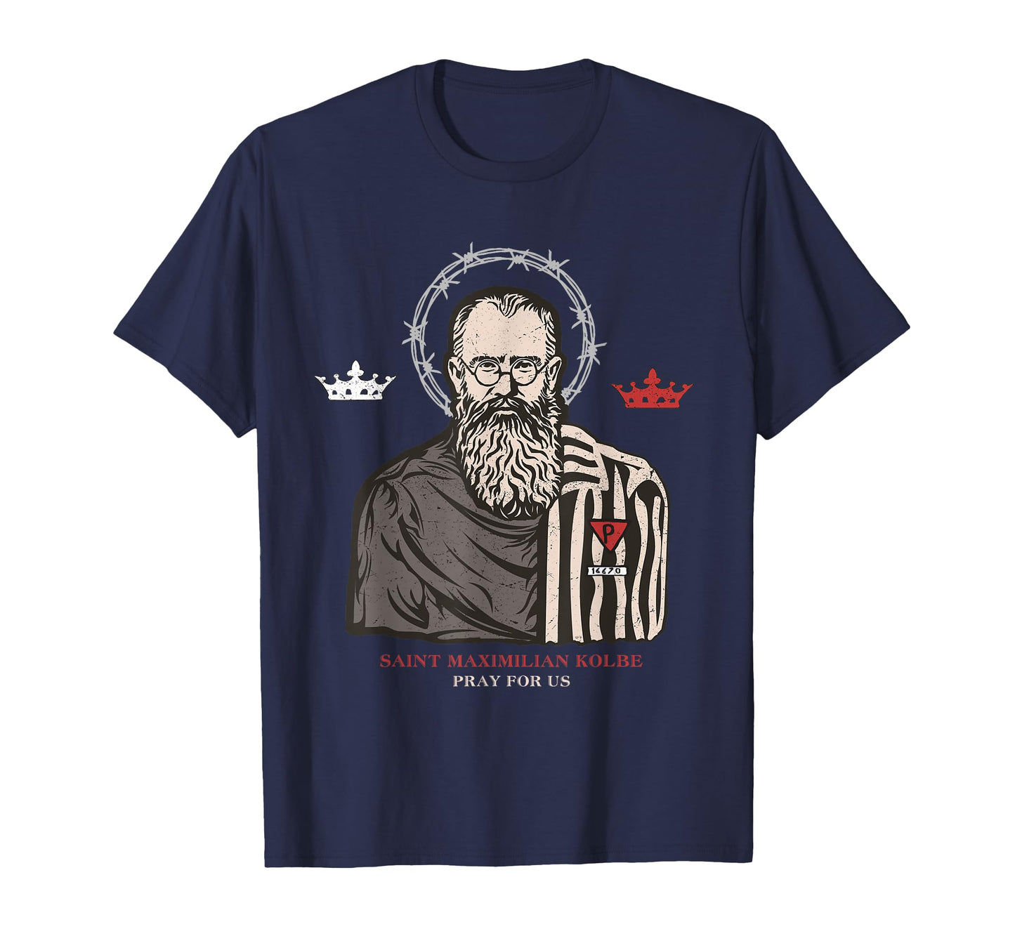 St Maximilian Kolbe Two Crowns Catholic Saint T-Shirt