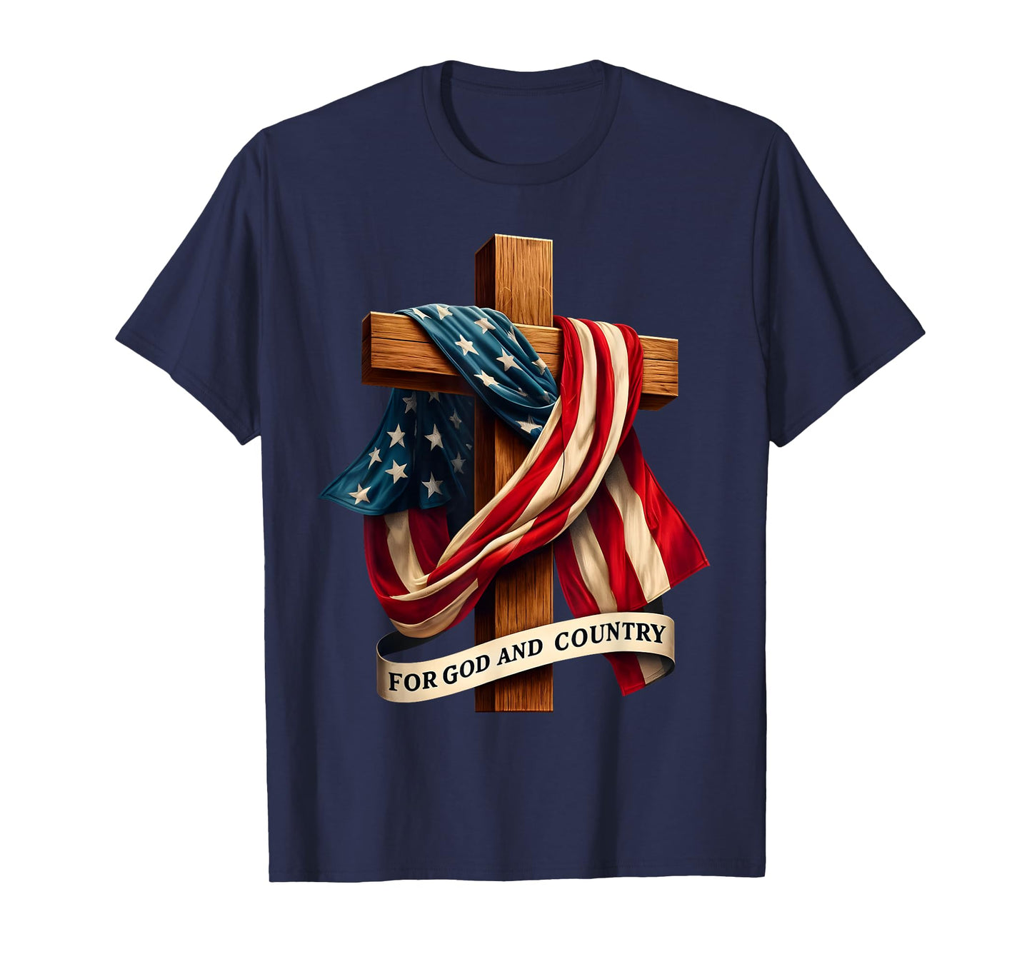 For God and Country Cross Christian Patriotic Jesus Lovers T-Shirt, Small, Black