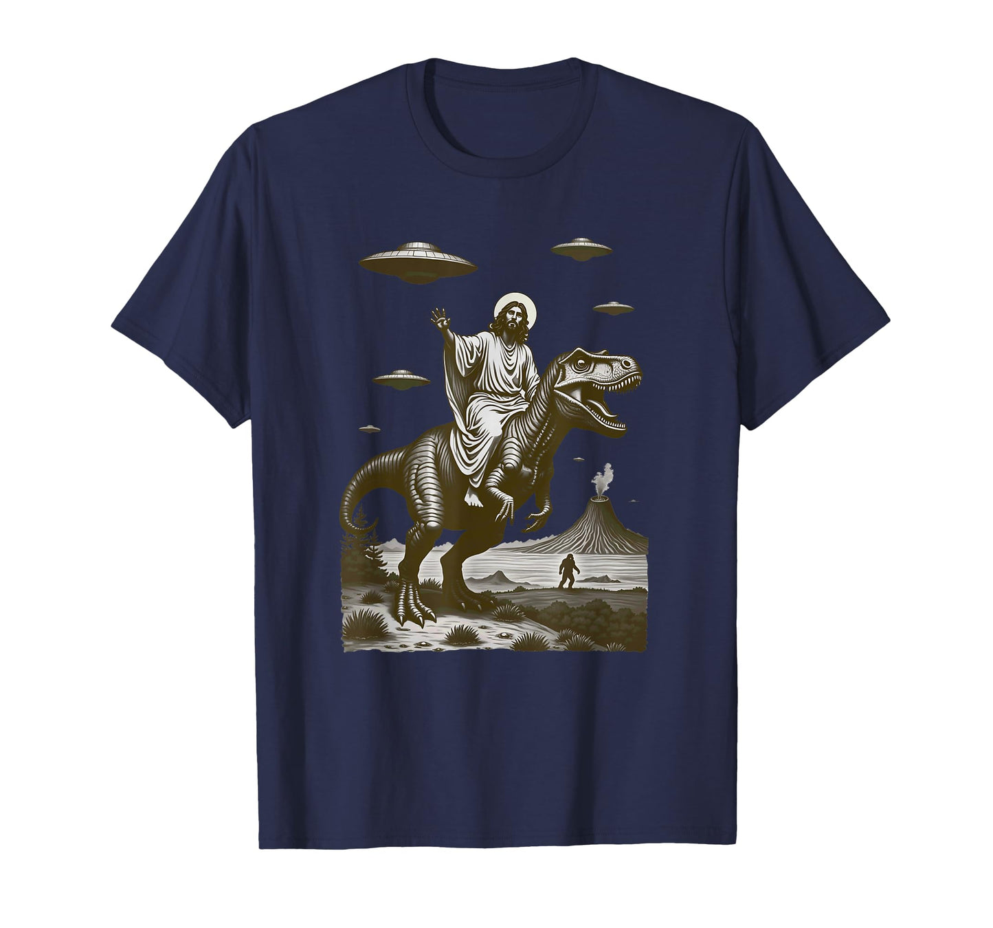 Jesus on Dinosaur Alien Flying Saucer Bigfoot T-Shirt