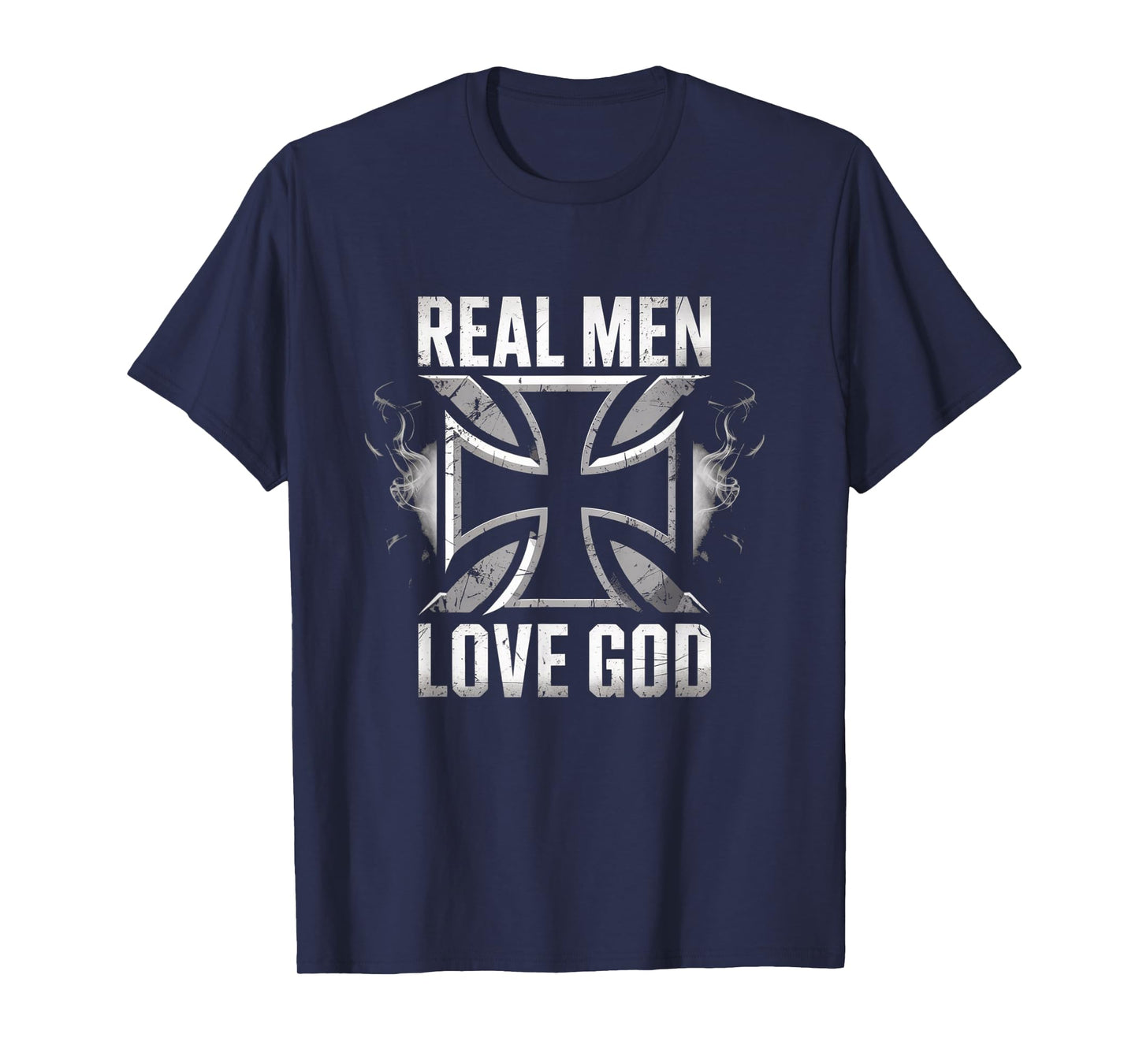 Retro Christian Cross Real Men Love God Design T-Shirt