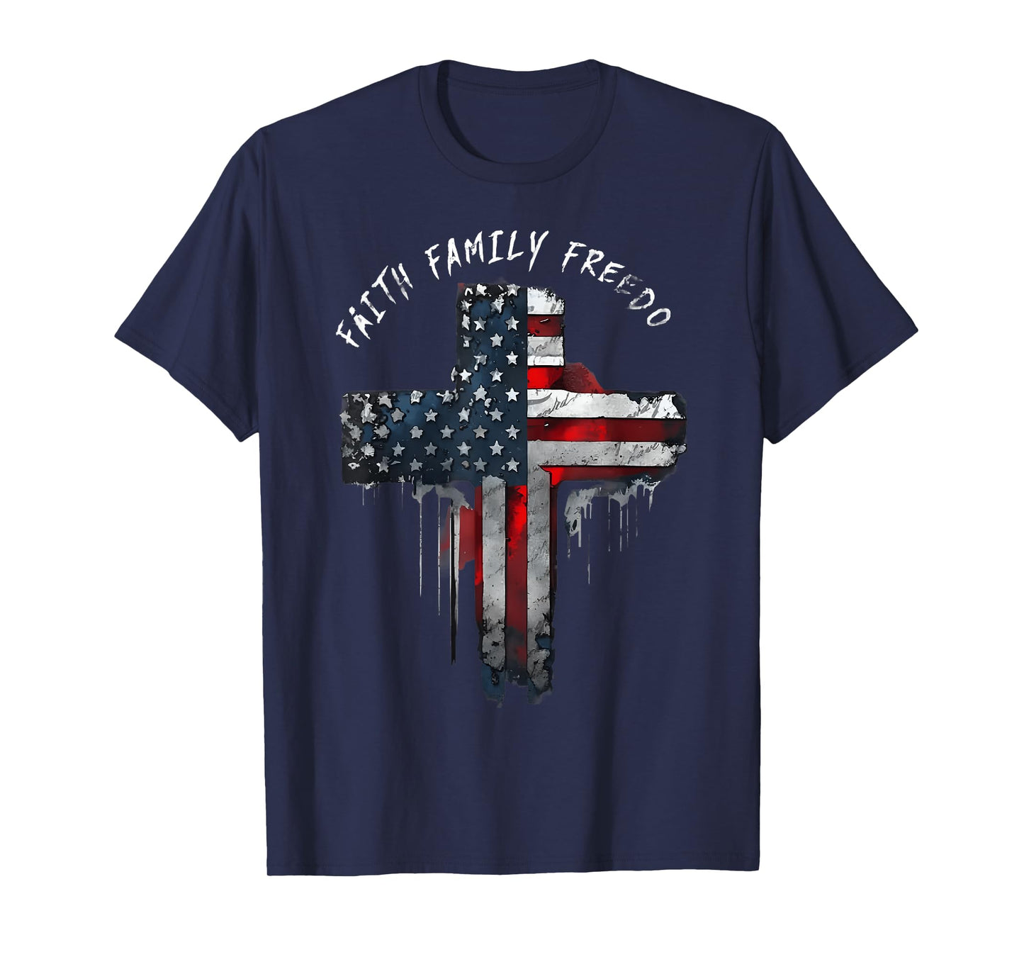 Faith Family Freedom Patriotic Cross With American Flag T-Shirt