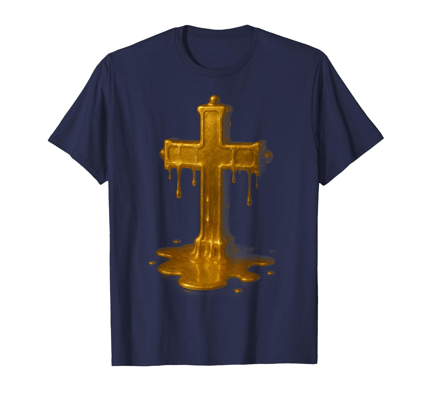 Melting Drip Golden Cross Abstract Faith Symbol Art T-Shirt