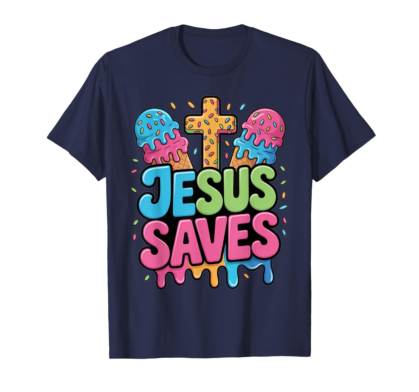 Jesus Saves Ice Cream Christian Drip Kids Faith Religious T-Shirt