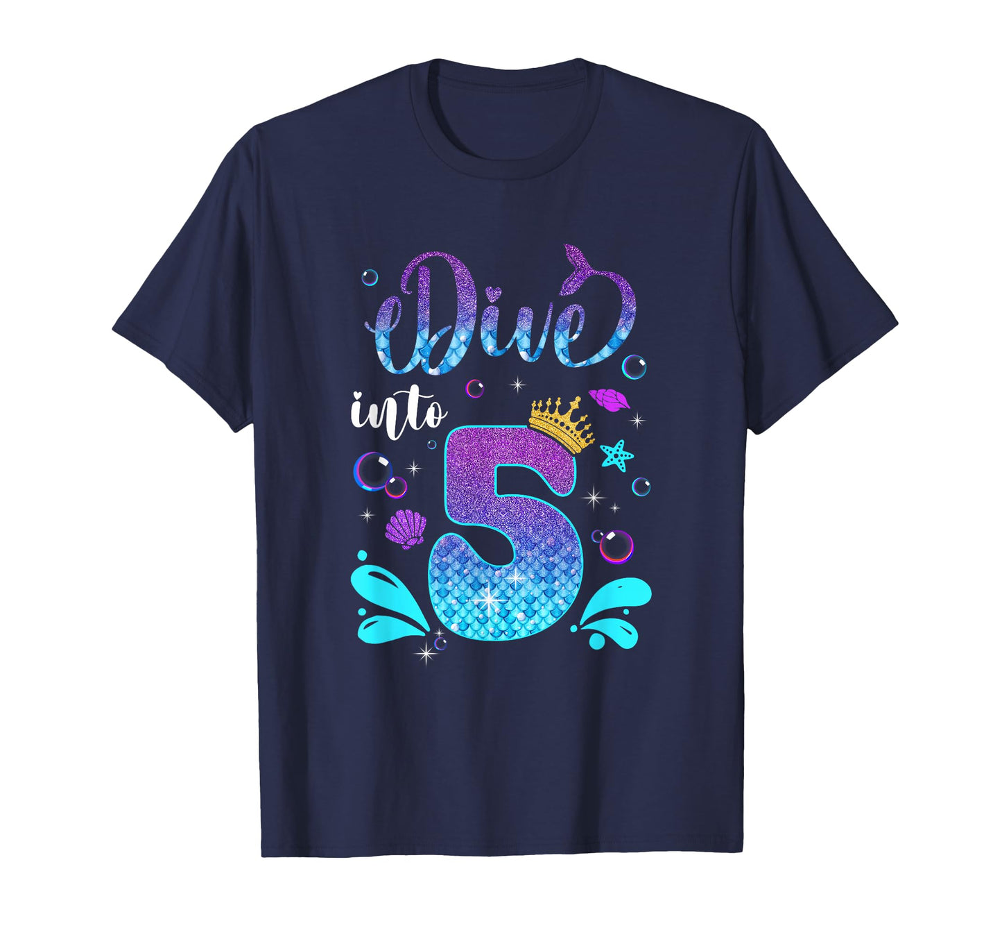 Dive Into 5 Birthday Decorations Girl 5Th Birthday Mermaid T-Shirt