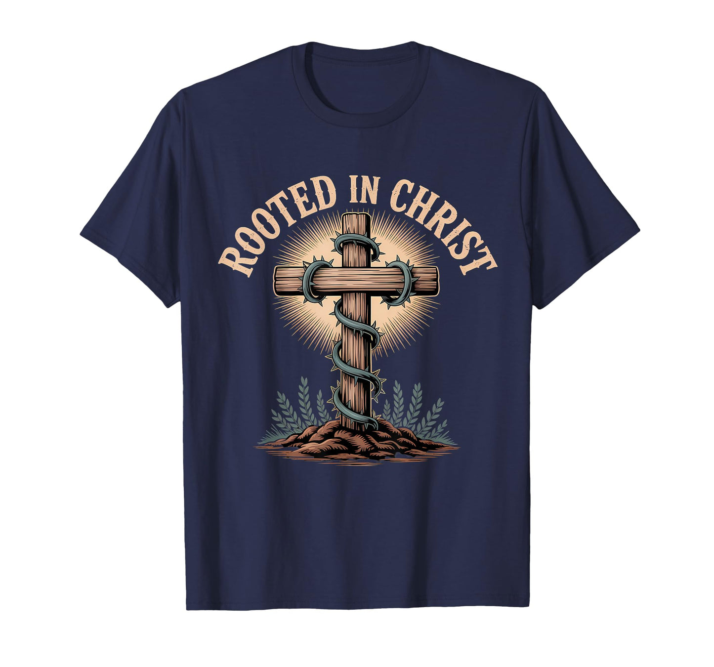 Rooted in Christ Christian Faith Jesus Cross T-Shirt