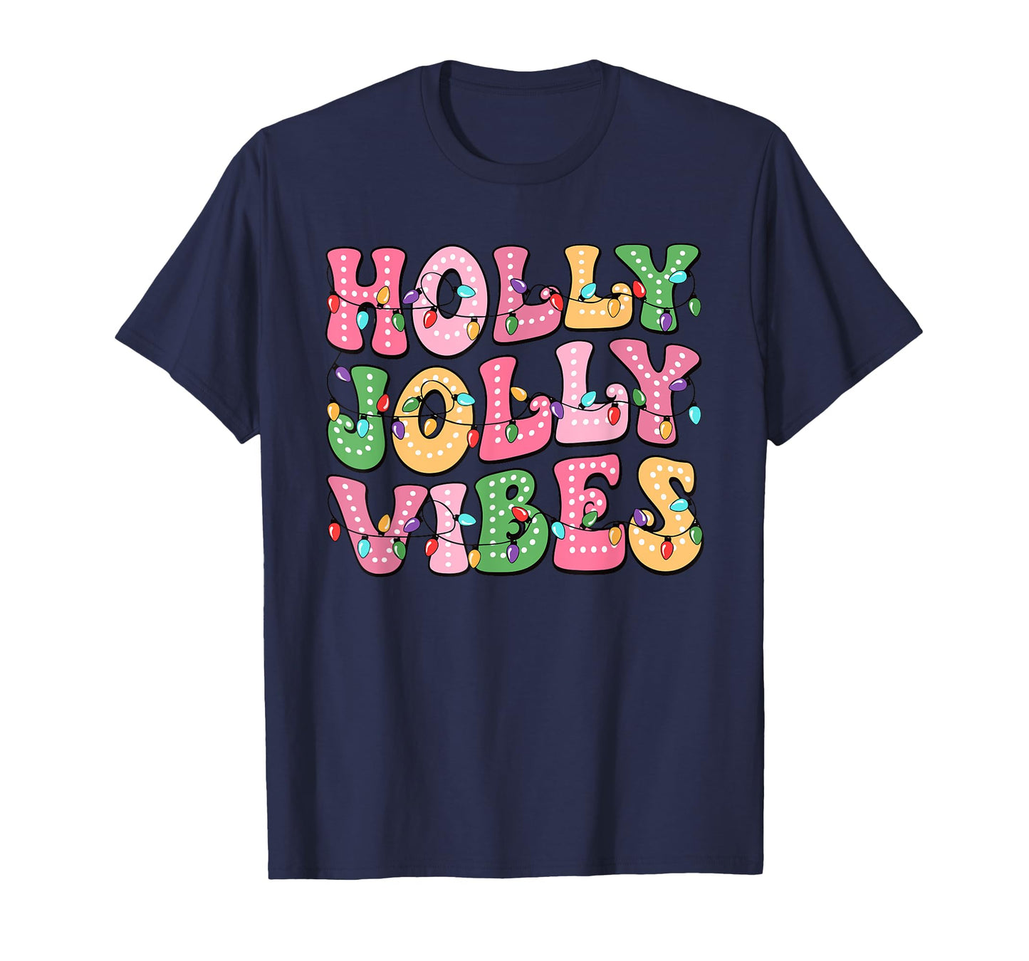 Groovy Holly Xmas Jolly Vibes Pink Christmas Xmas Men Women T-Shirt