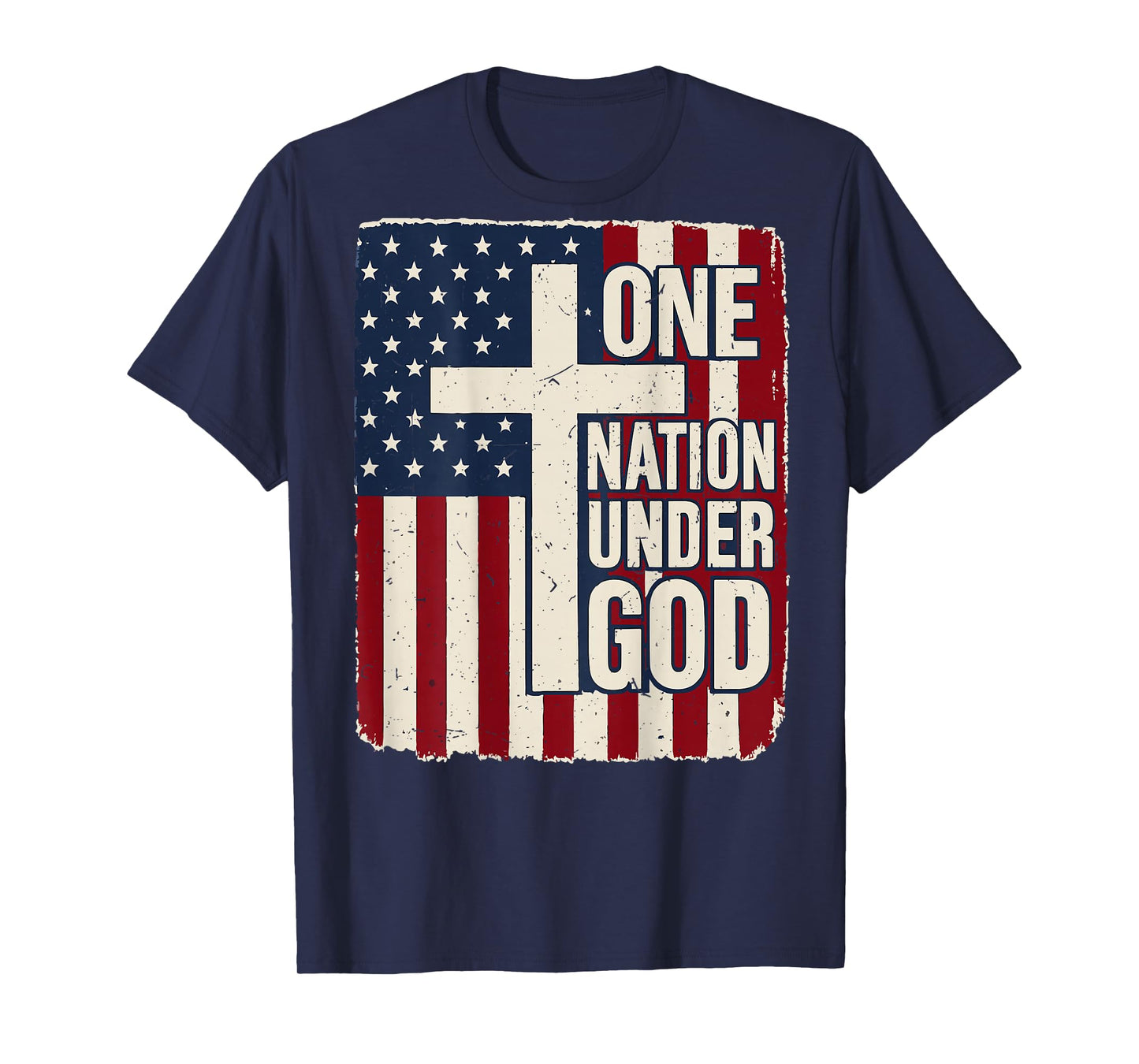 One Nation Under God Christian Patriotic Cross American Flag T-Shirt