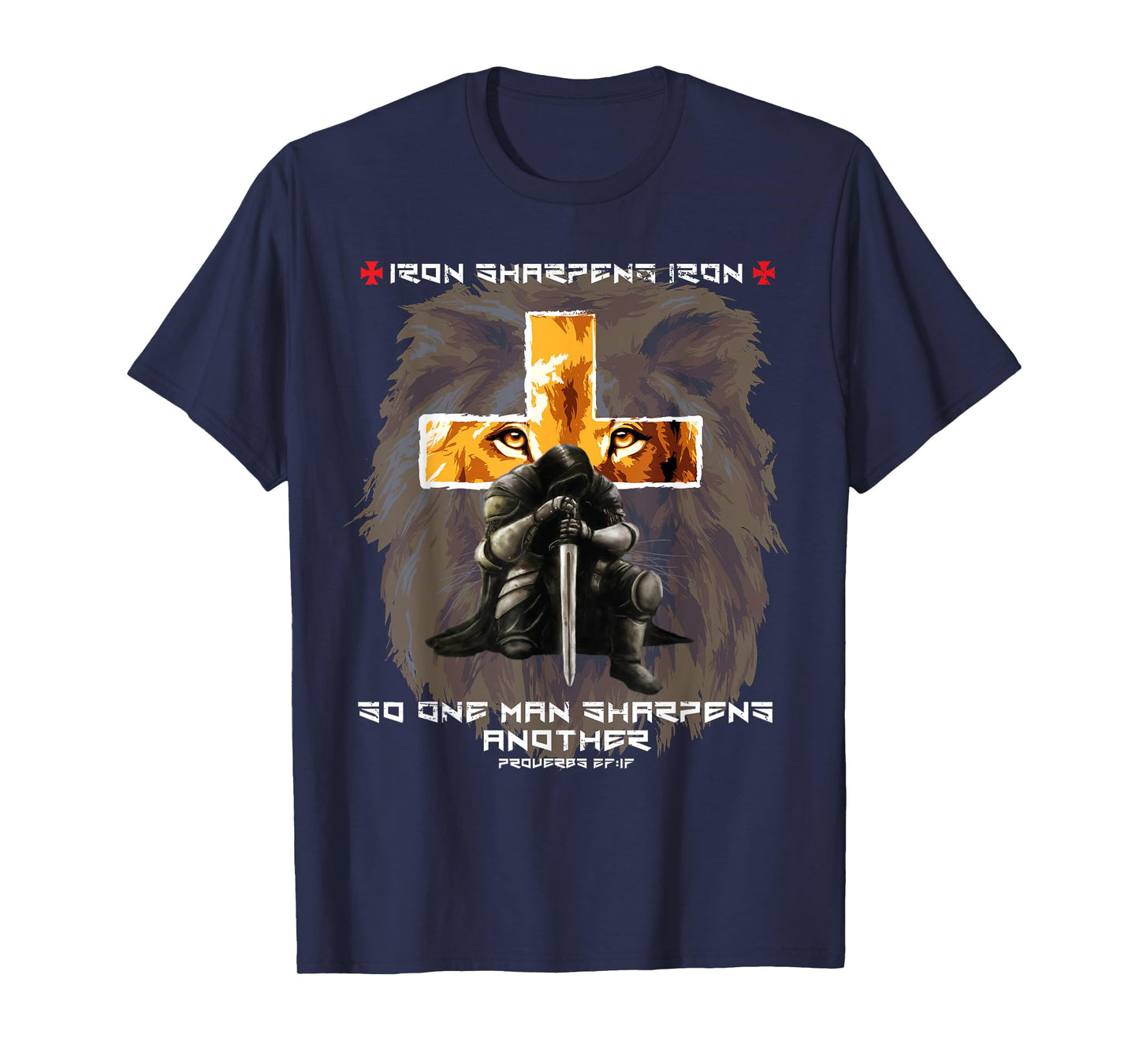 Iron Sharpens Iron Christian Saying Lion Judah Cross Graphic T-Shirt