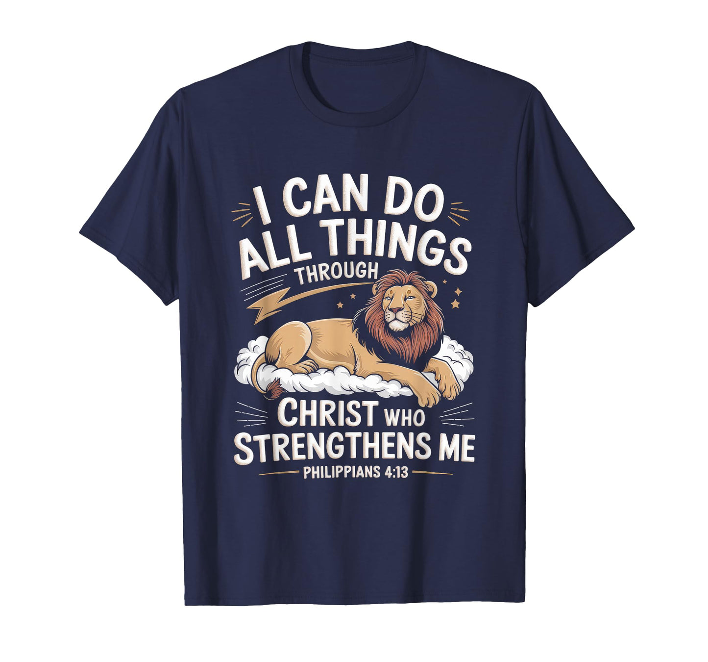 Christian Tshirt Philippians 4:13 Religious Lion Strengthens T-Shirt