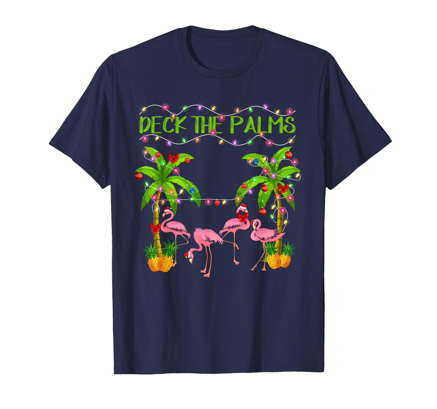Deck the Palms Flamingo Lover Merry Christmas Pink Xmas T-Shirt