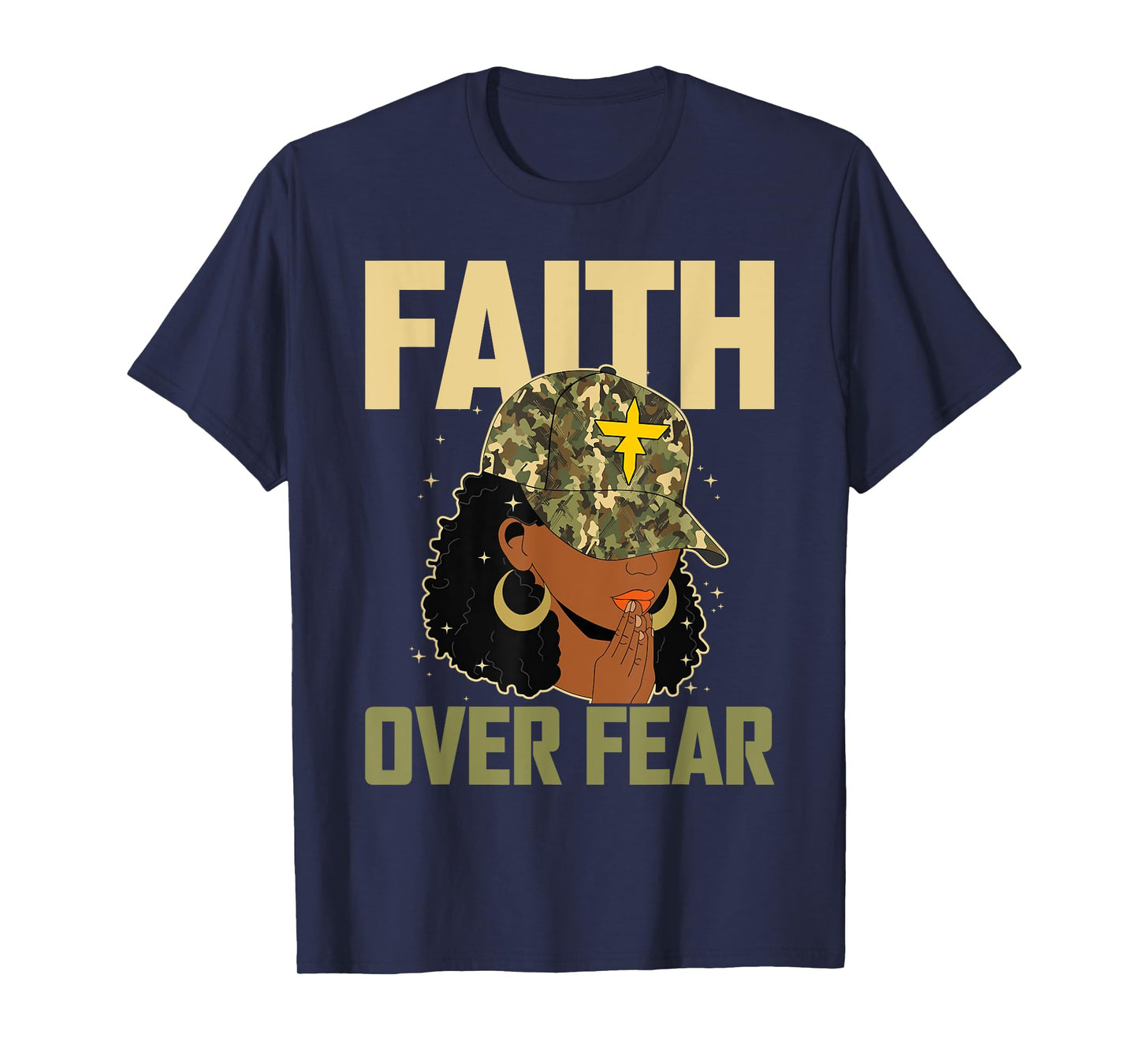 Faith Over Fear Christian Camo African American Afro Women T-Shirt