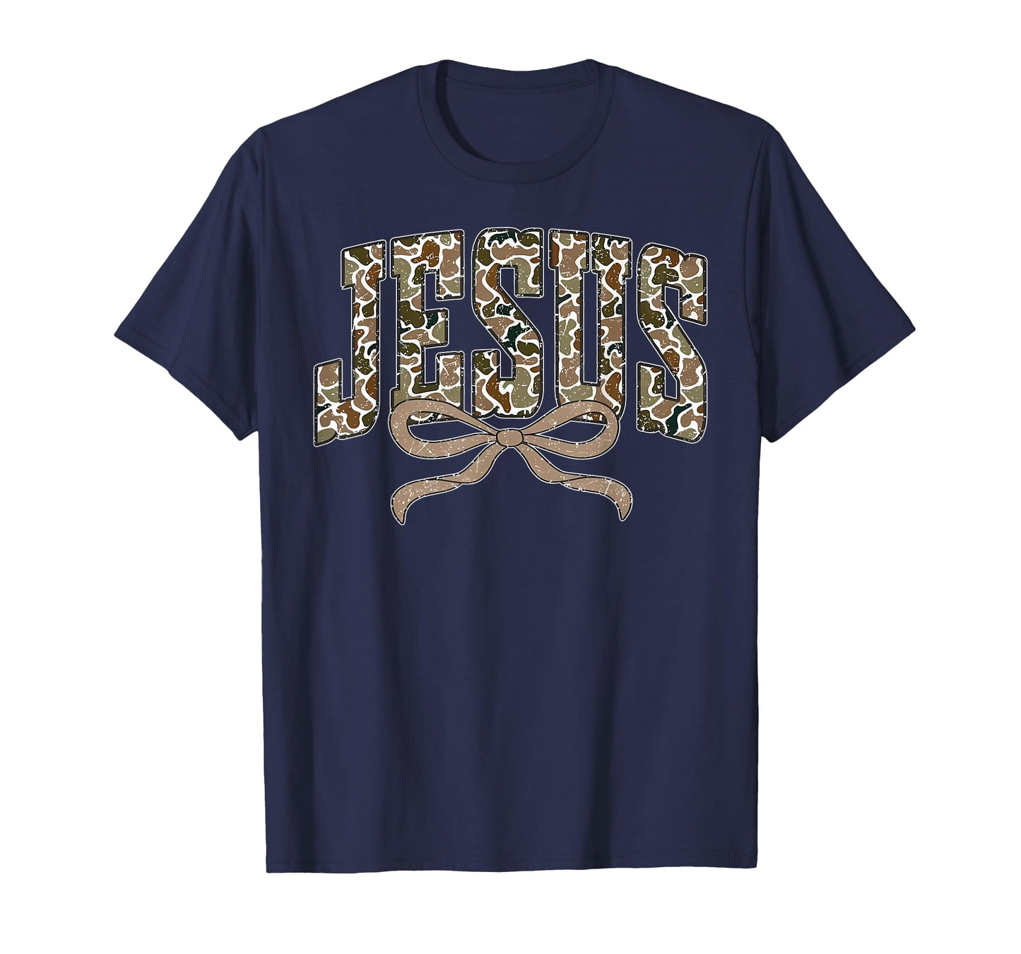 Camo Jesus Coquette Bow Camouflage God Christian Religious T-Shirt