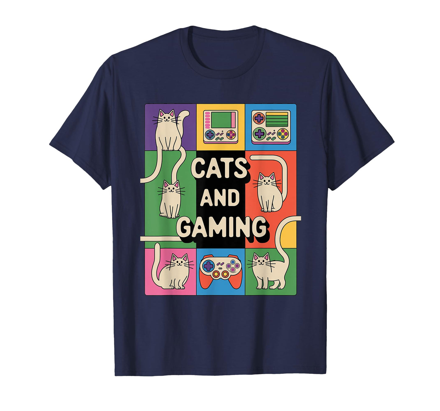 Retro Cats And Gaming Funny Cat Lover and Video Game Player T-Shirt for Men Women Kids