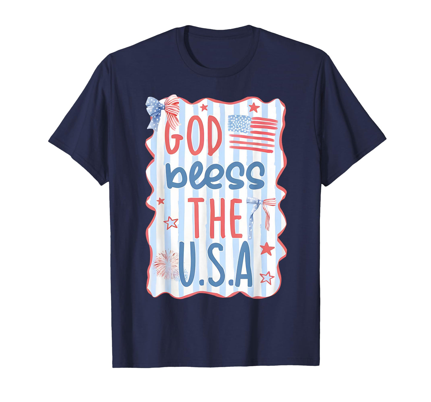 Coquette Bow God Bless The USA American Flag 4th Of July T-Shirt