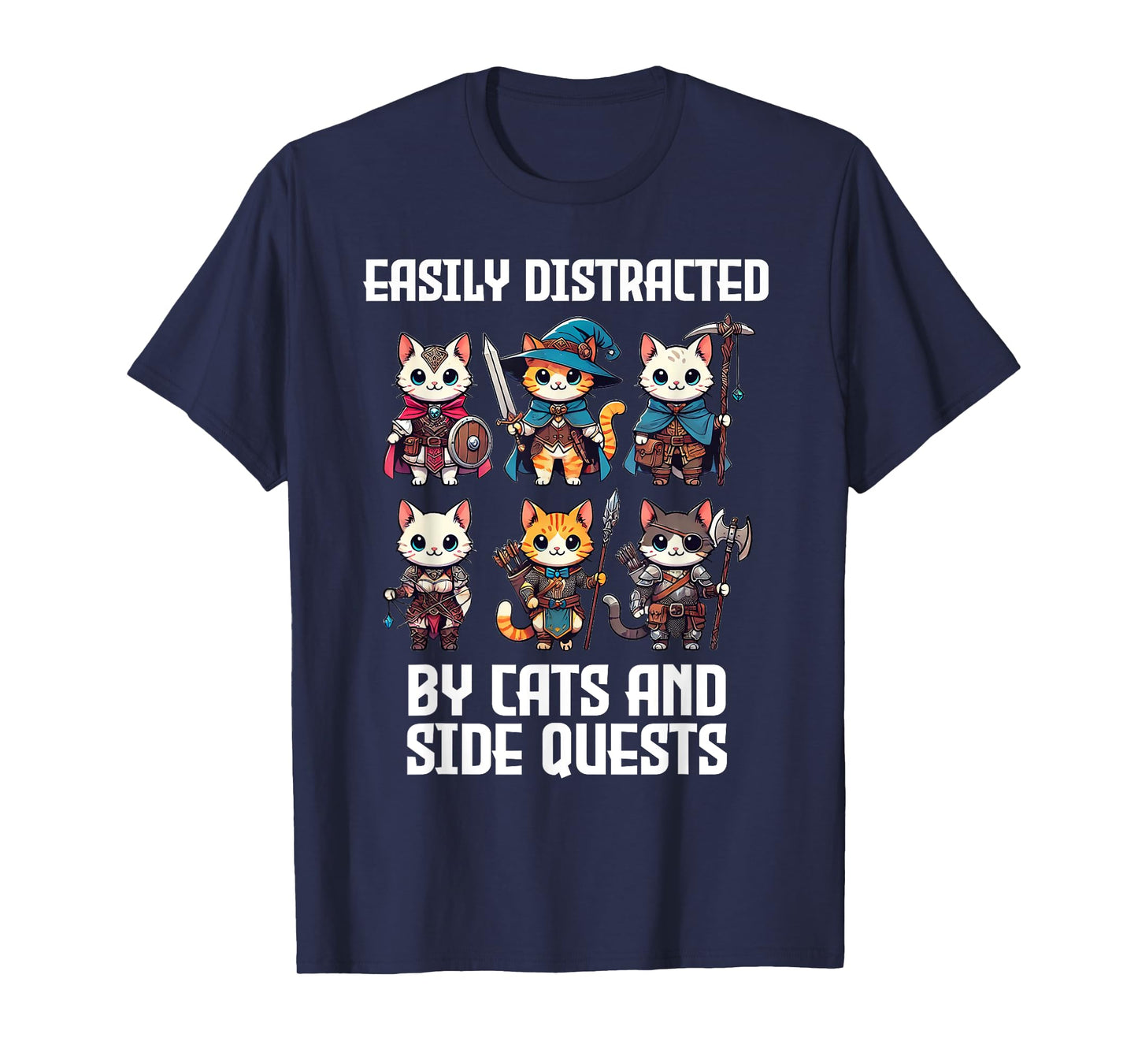 Easily Distracted By Cats And Side Quests Funny Gamer T-Shirt