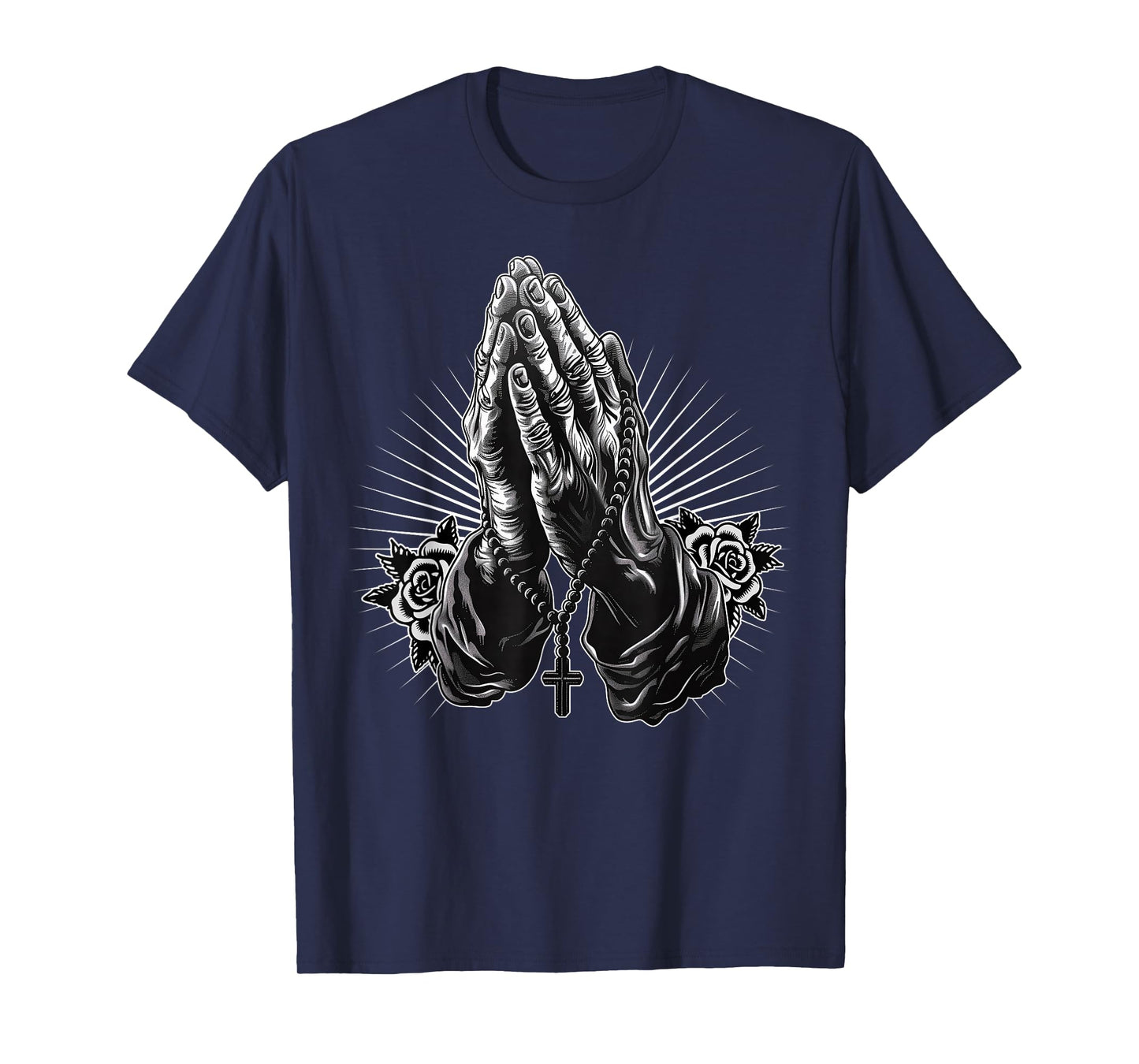 Prayer Hands Catholic Christian Chicano Tattoo Rosary T-Shirt