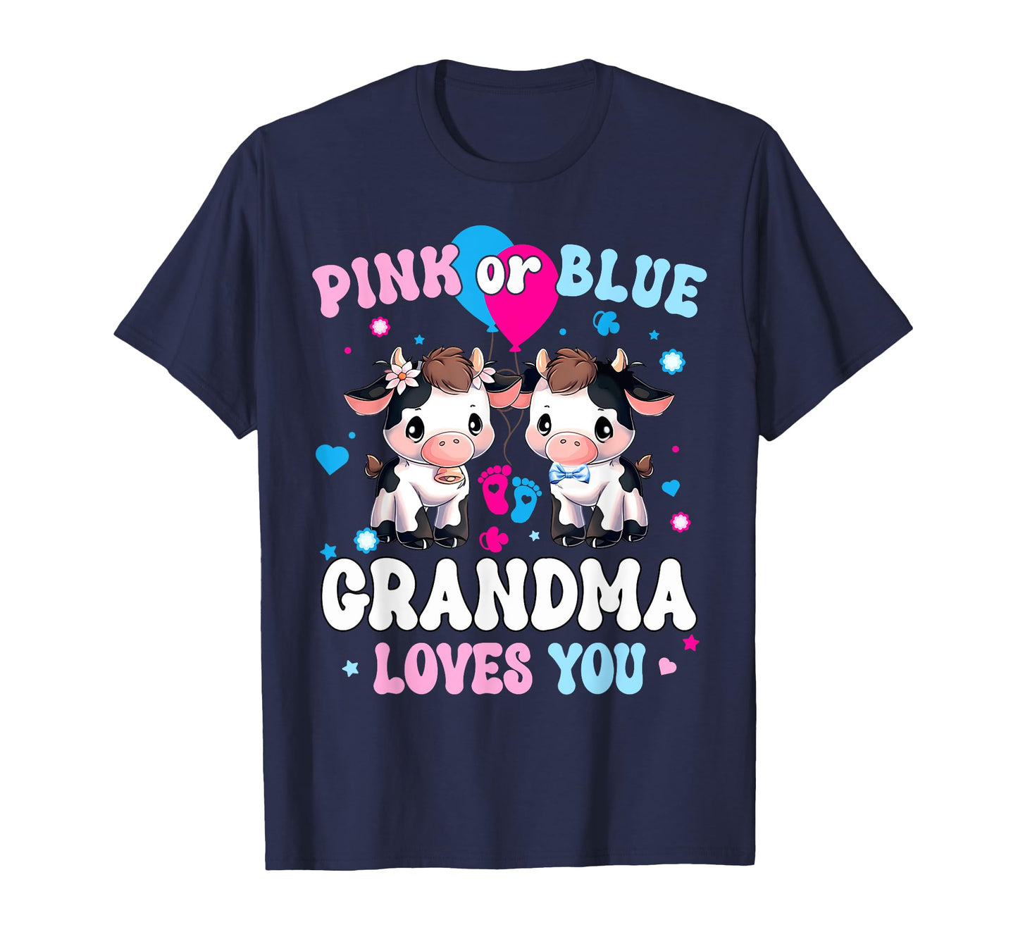Pink Or Blue Grandma Loves You Cow Gender Reveal Baby Shower T-Shirt