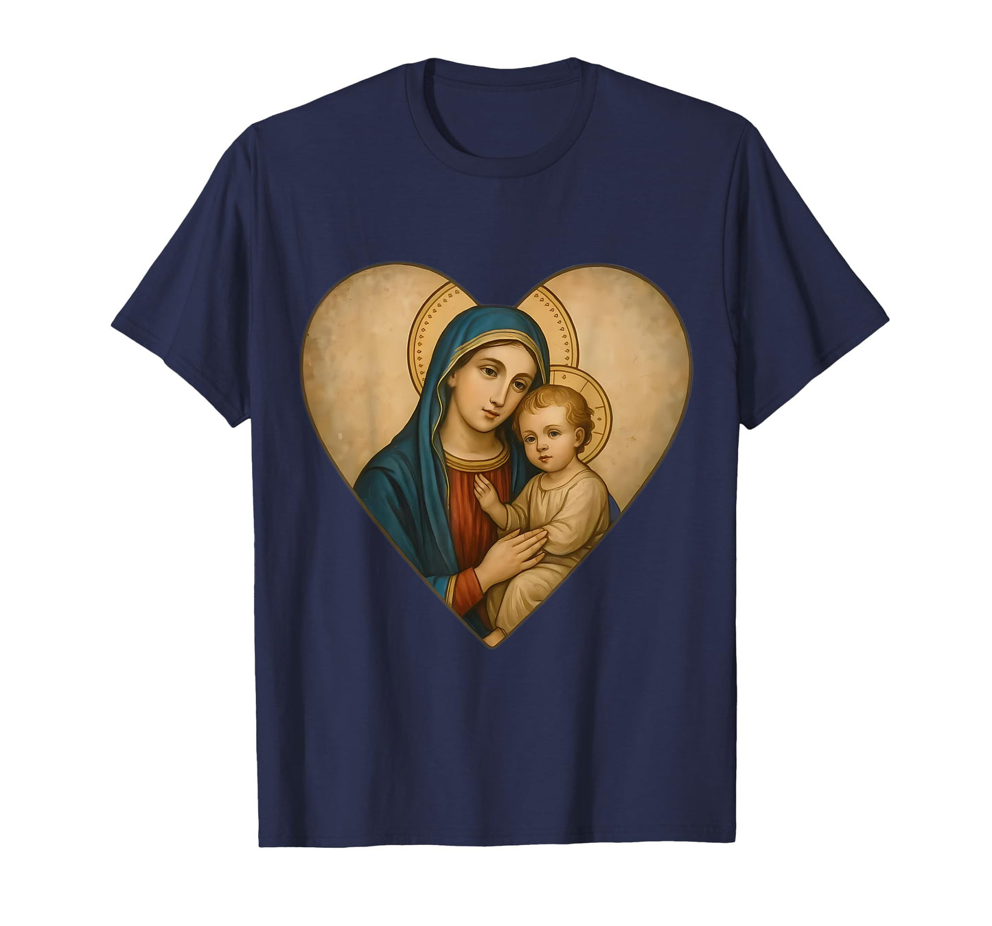 Saint Mary with Baby Jesus Christ Santa Maria Heart Icon T-Shirt