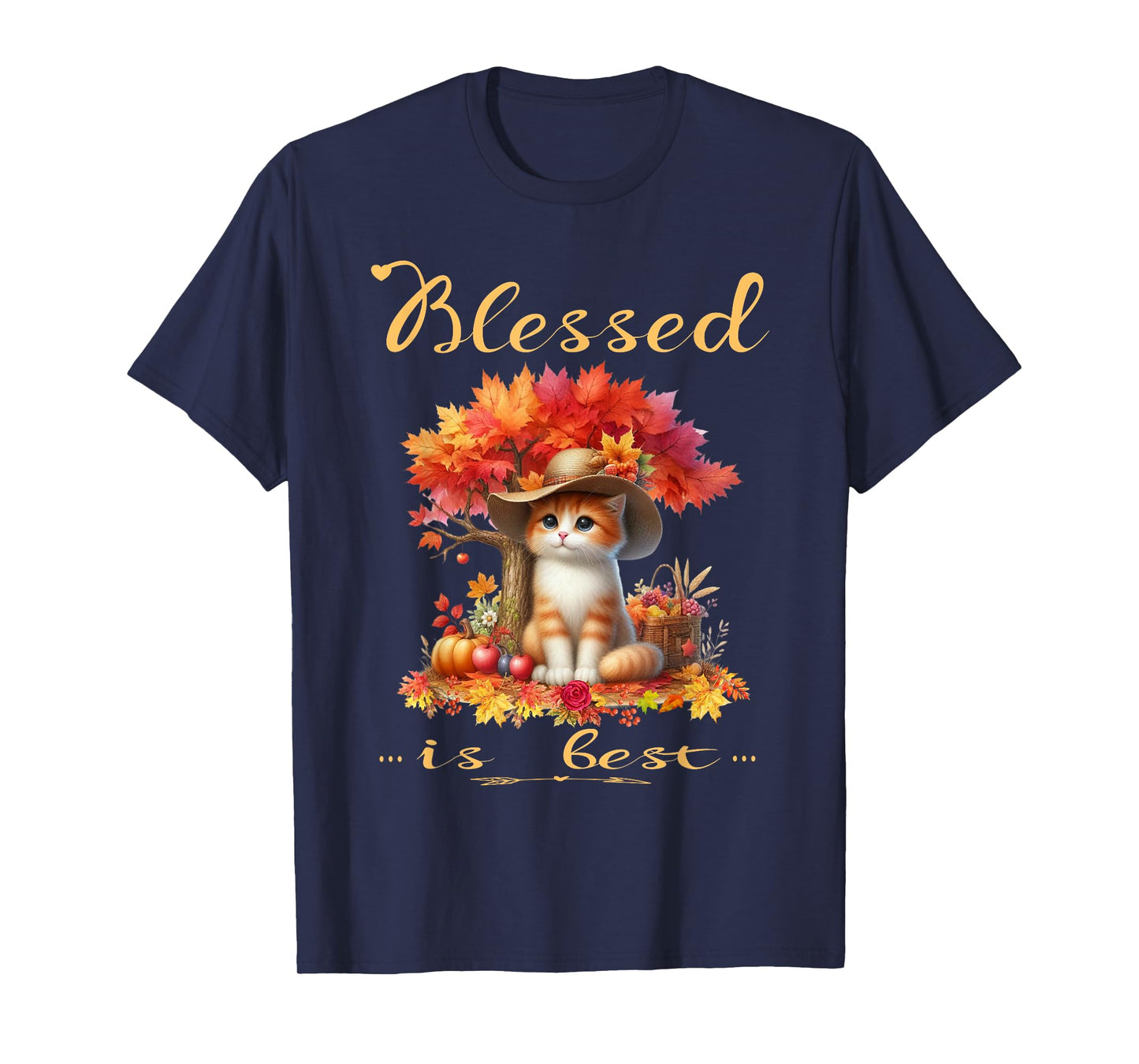 Blessed is Best Fall & Autumn Harvest Cute Vintage Kitty Cat T-Shirt