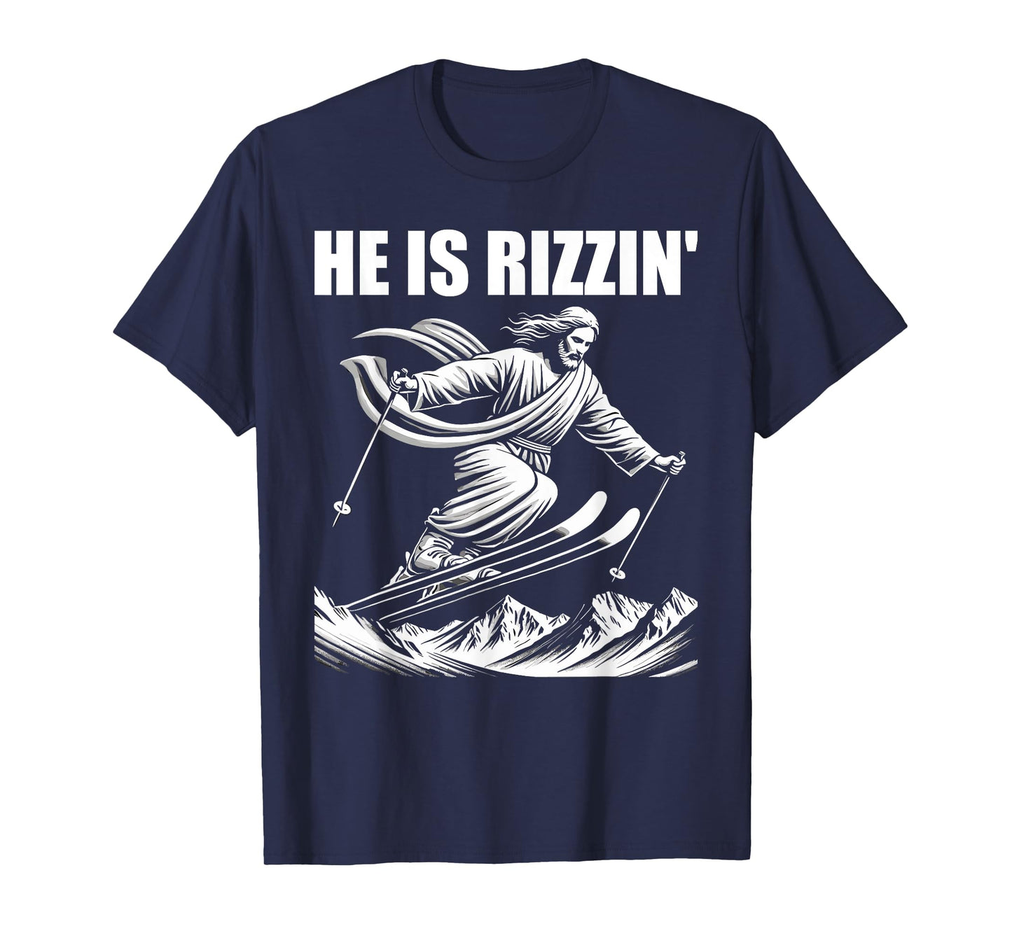 Ski Skiing jesus christ Skiis rizzin' snow christian jump T-Shirt