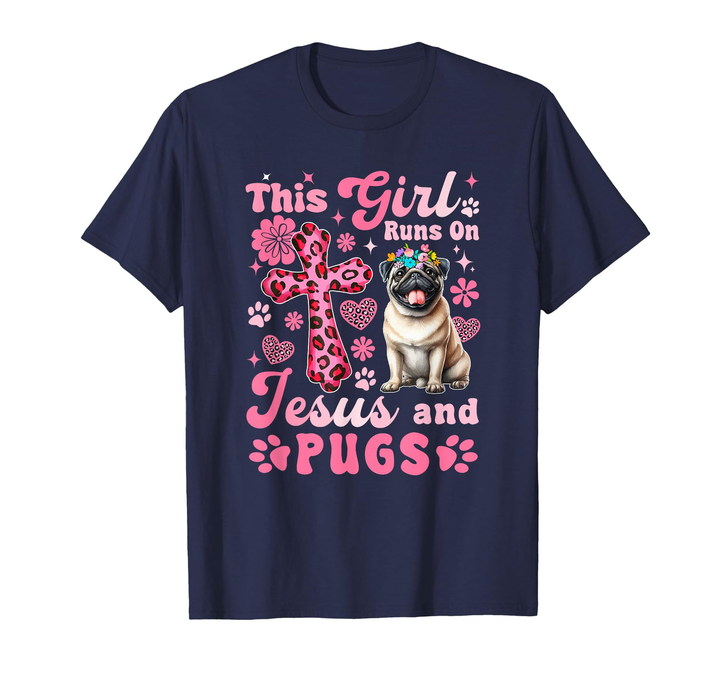 Girl Runs On Jesus And Pug Leopard Costume Women Lover T-Shirt
