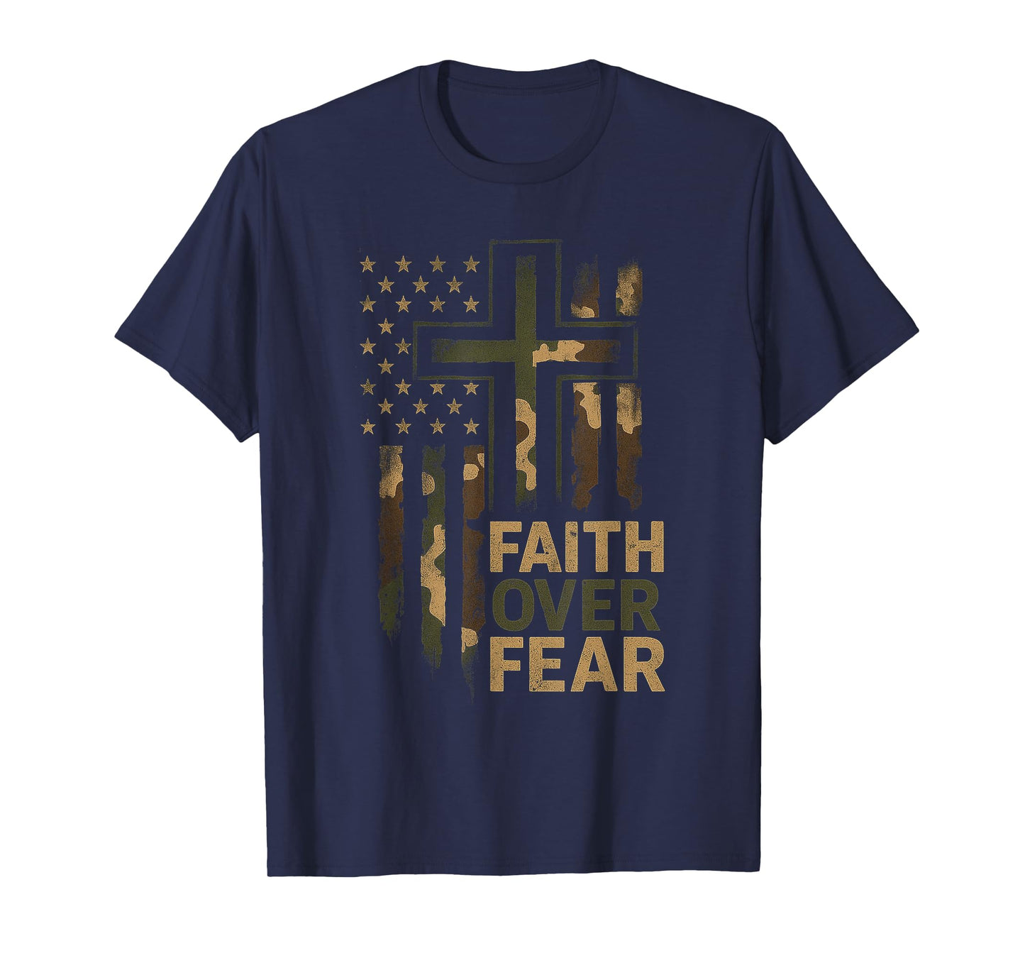 Christian Faith Over Fear Camo US Flag Patriot Men Women Kid T-Shirt