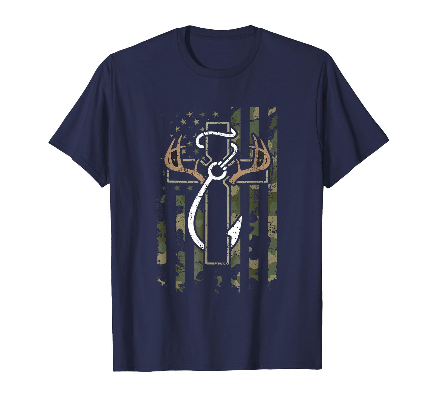 Faith Fishing Hunting Camo Cross with Hook Bass Christian T-Shirt