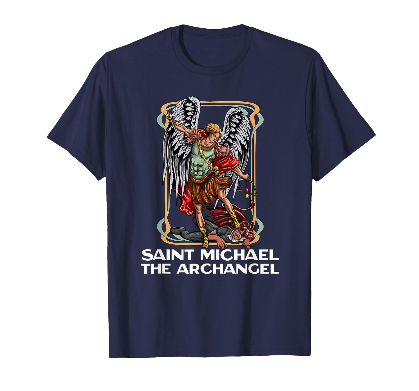 Modern Day Catholic Designs Saint Michael The Archangel Catholic T-Shirt - Black, X-Small, Unisex-Adults, Short Sleeve, Crew Neck, Regular Fit, Cotton 50% Polyester 50%