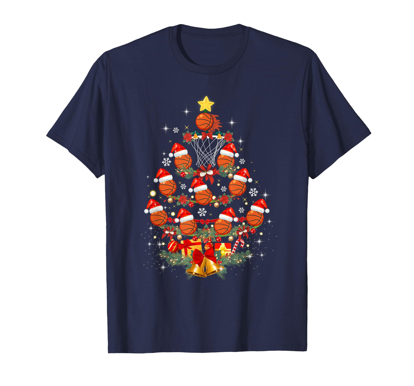 Basketball Christmas Tree Xmas Santa Sports Mens Womens Kids T-Shirt
