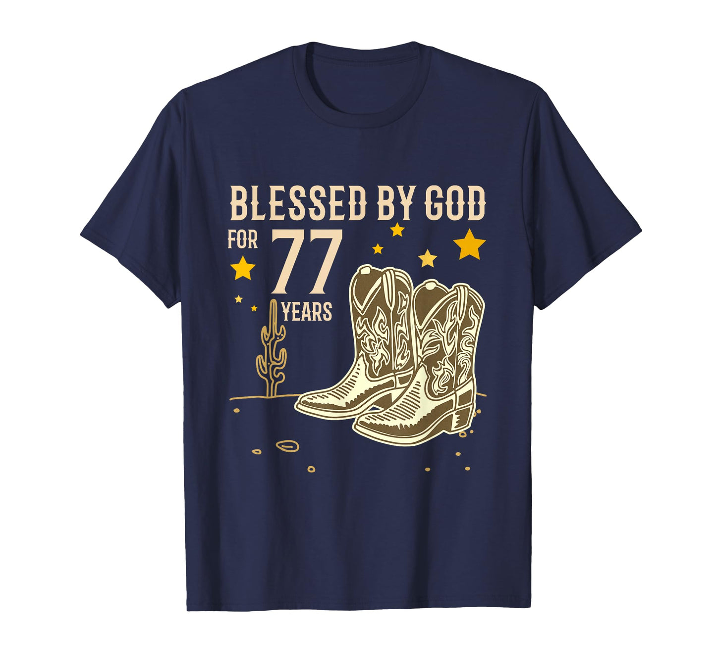 Vintage Blessed by God for 77 Years Cowboy 77th Birthday Men T-Shirt