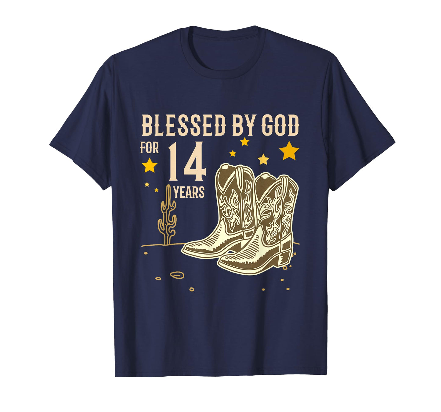 Vintage Blessed by God for 14 Years Cowboy 14th Birthday Boy T-Shirt