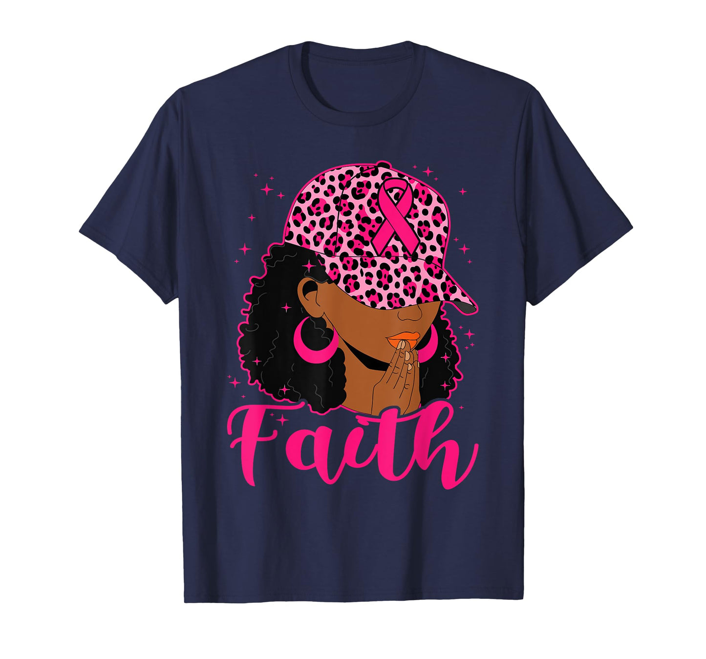 Faith Black Women Afro Christian Breast Cancer Awareness T-Shirt