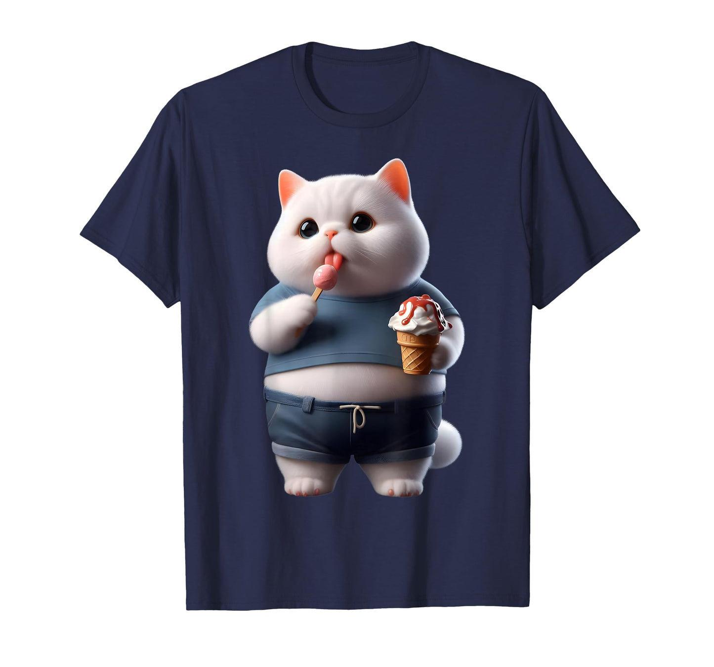 Funny Fat Cat Men Women Kids Ice Cream Fat Kitten Cat Lover T-Shirt