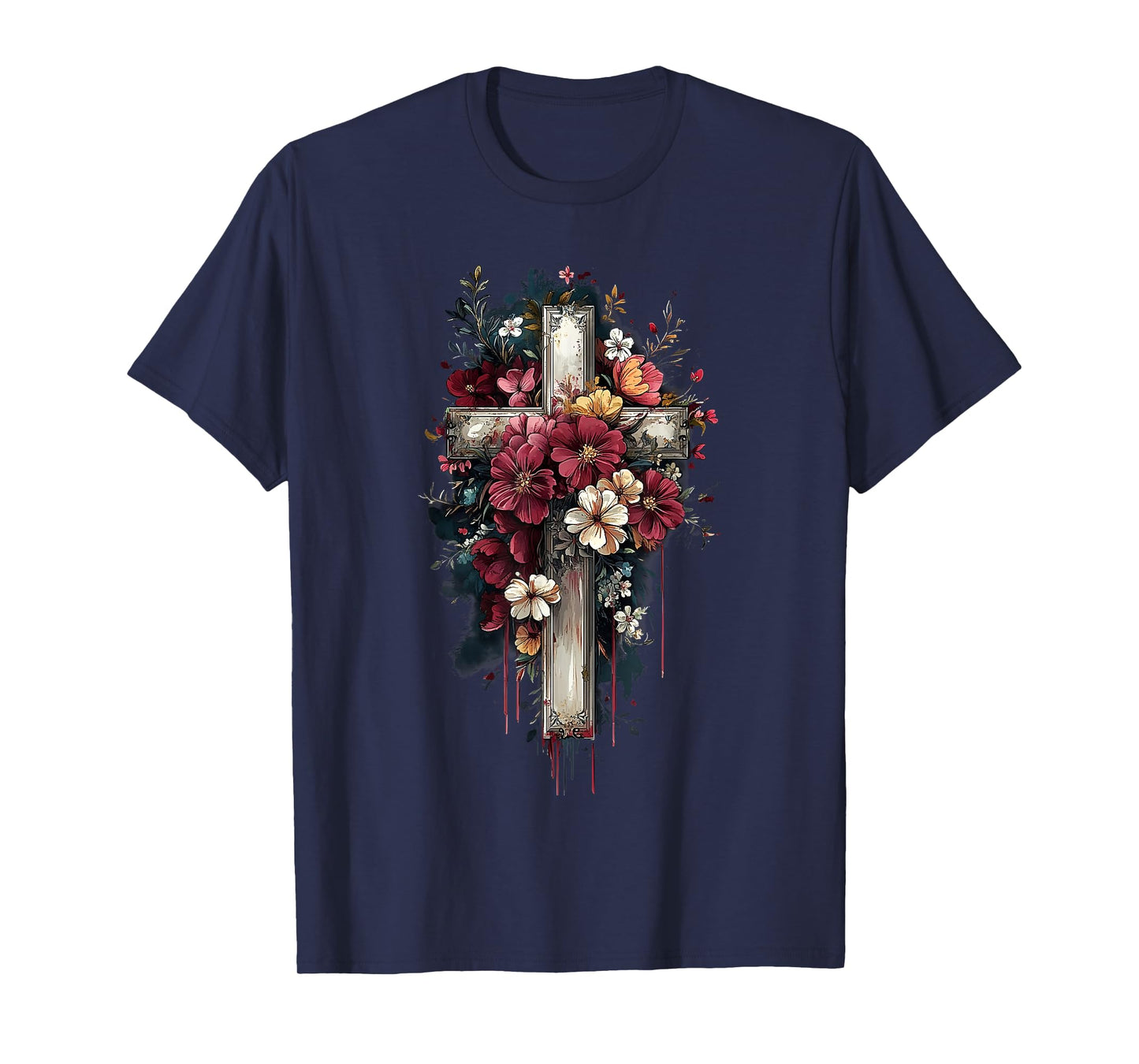 retro faith floral cross printed T-Shirt