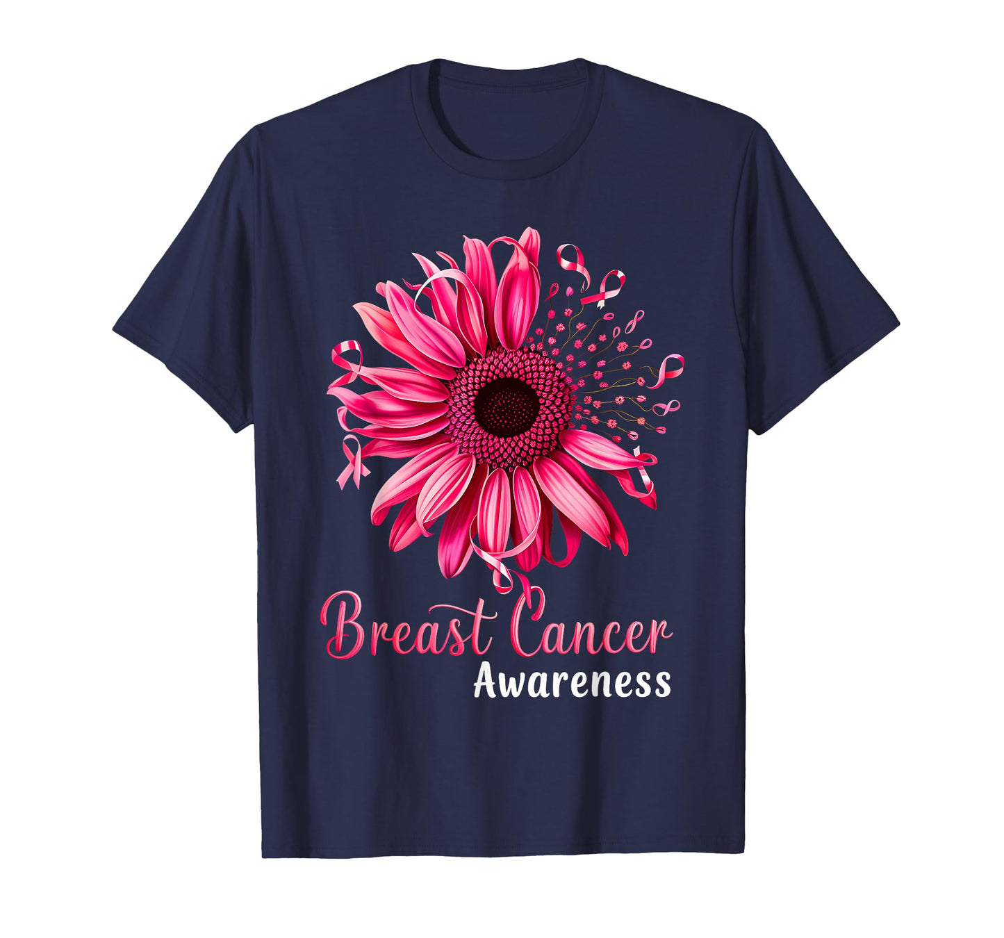 Sunflower Breast Cancer Awareness Pink Ribbon in October T-Shirt