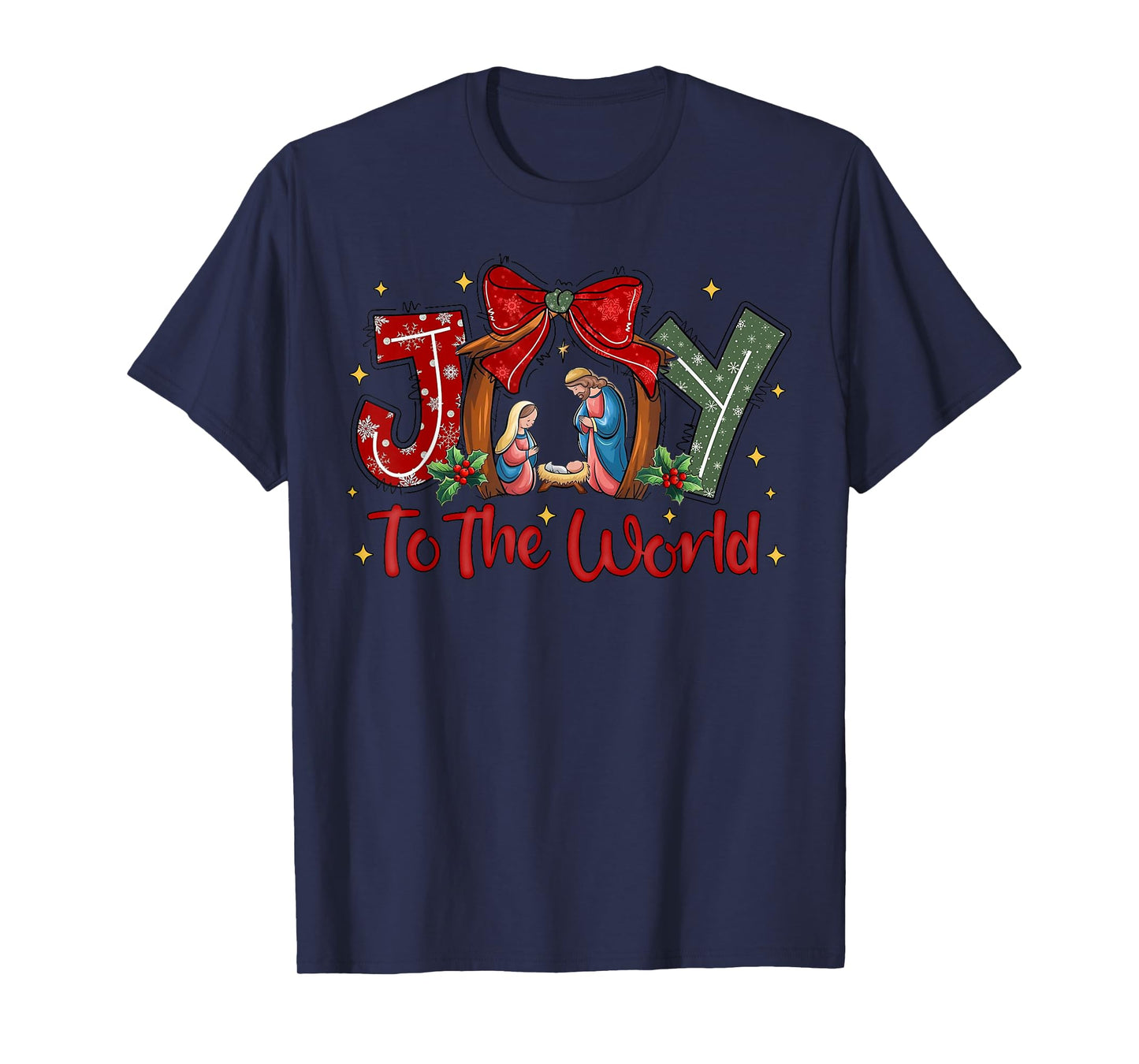 Joy To The World Jesus Christian Christmas Holiday T-Shirt - Black, Unisex-Adults, Short Sleeve, T-Shirt, Christmas pajamas