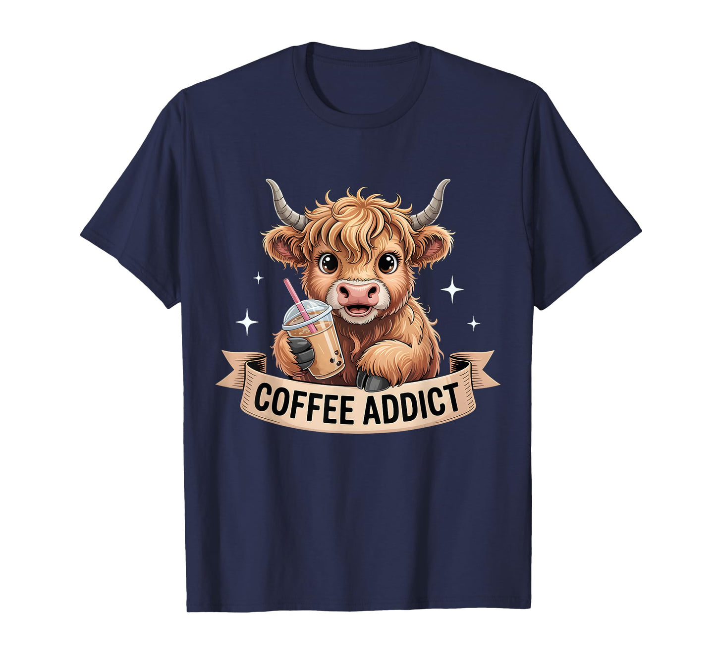 Cute Highland Cow Coffee Addict Funny Drink Coffee Cowgirl T-Shirt
