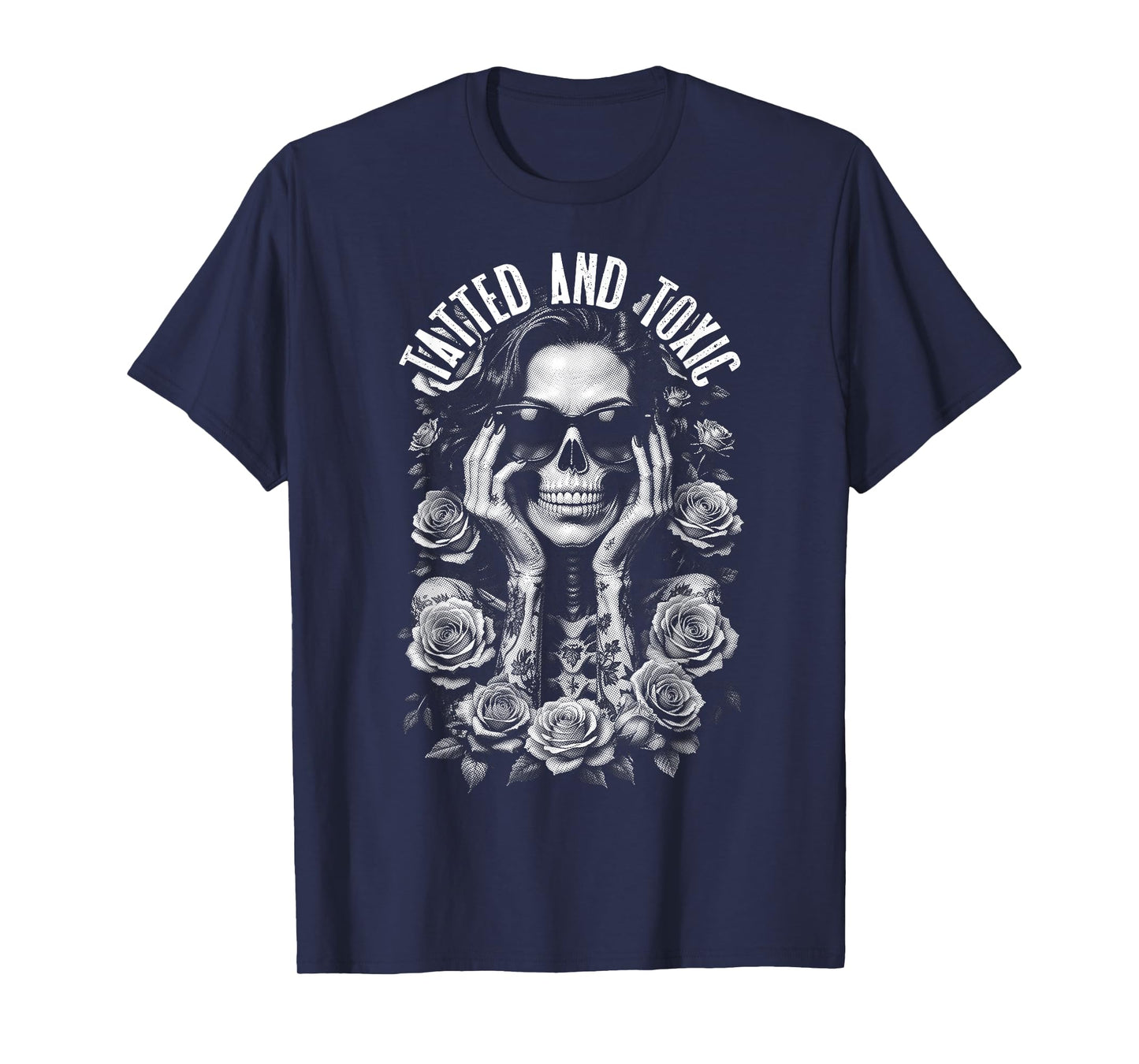Tatted And Toxic Gothic Tattooed Skeleton Girl Roses Ink T-Shirt
