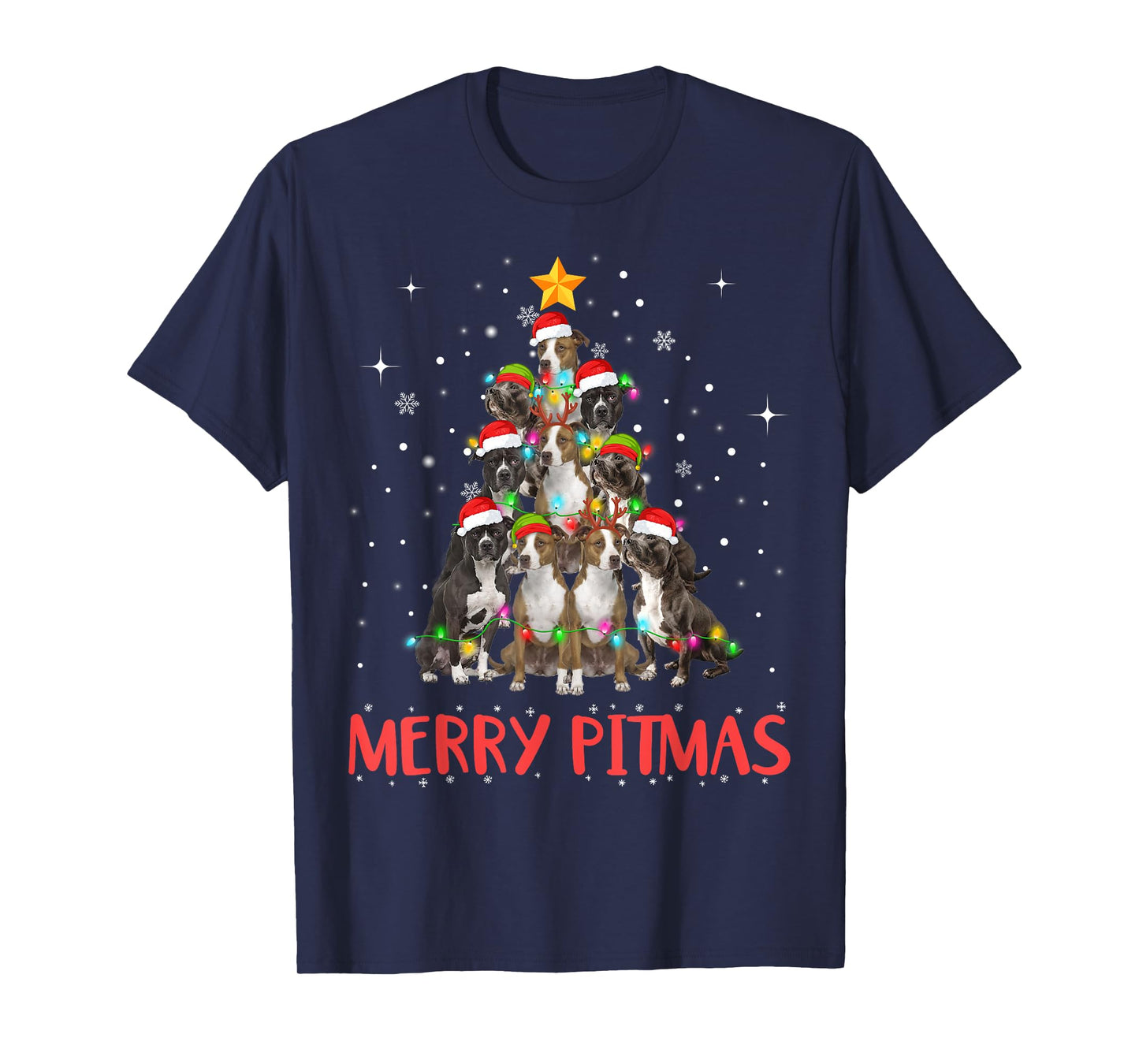 Merry Pitmas Pitbull Dog Ugly Christmas Sweater Tree Dogs T-Shirt